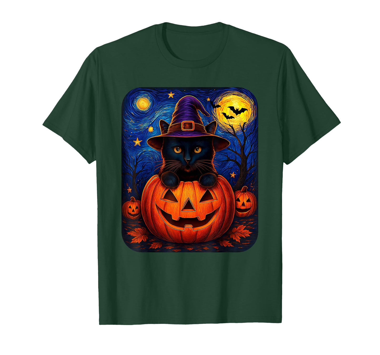 Black Cat Witch Pumpkin Halloween Costume Retro Fall Autumn T-Shirt