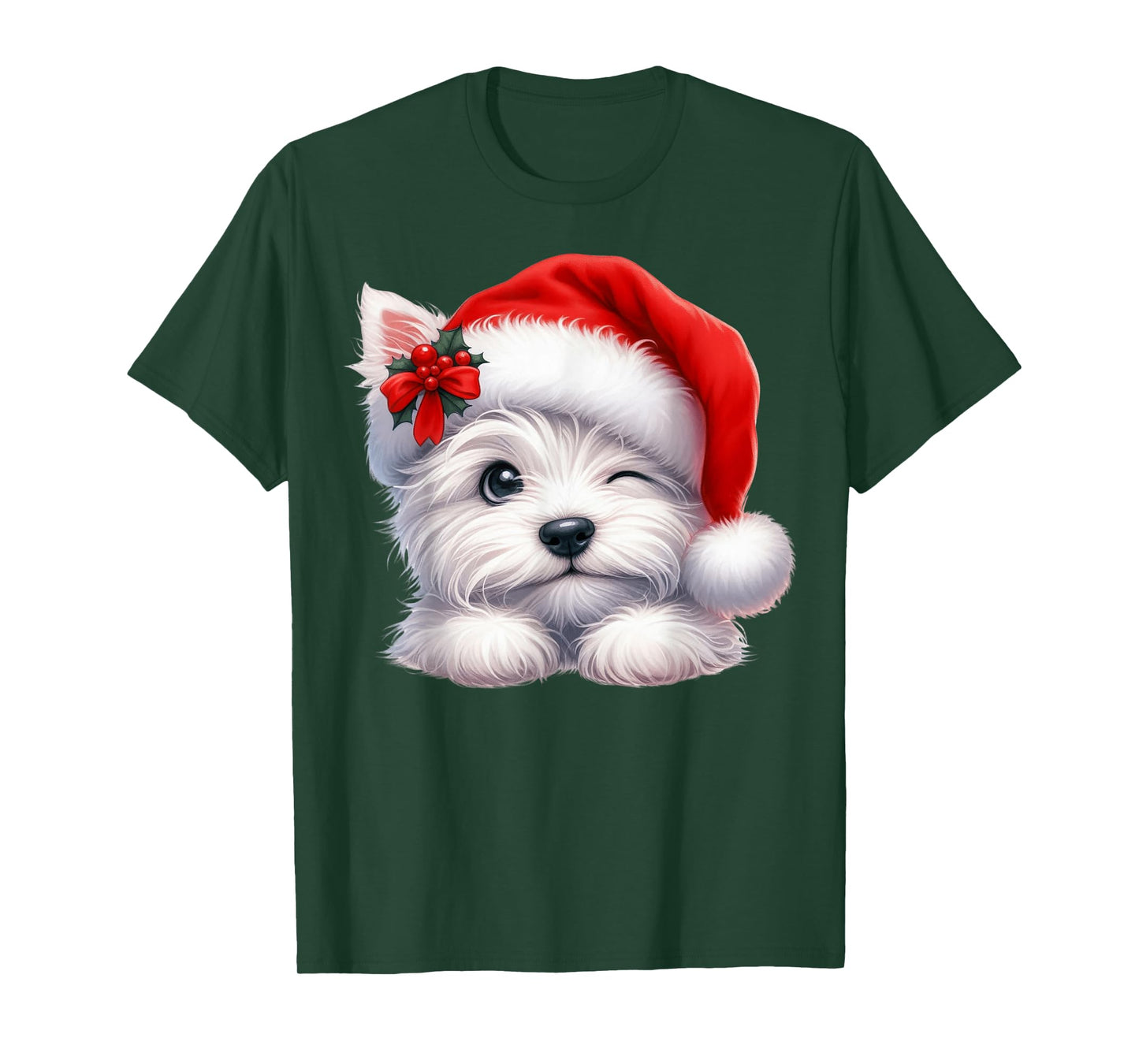 West Highland White Terrier Dog Christmas Santa Hat Dog Mom T-Shirt