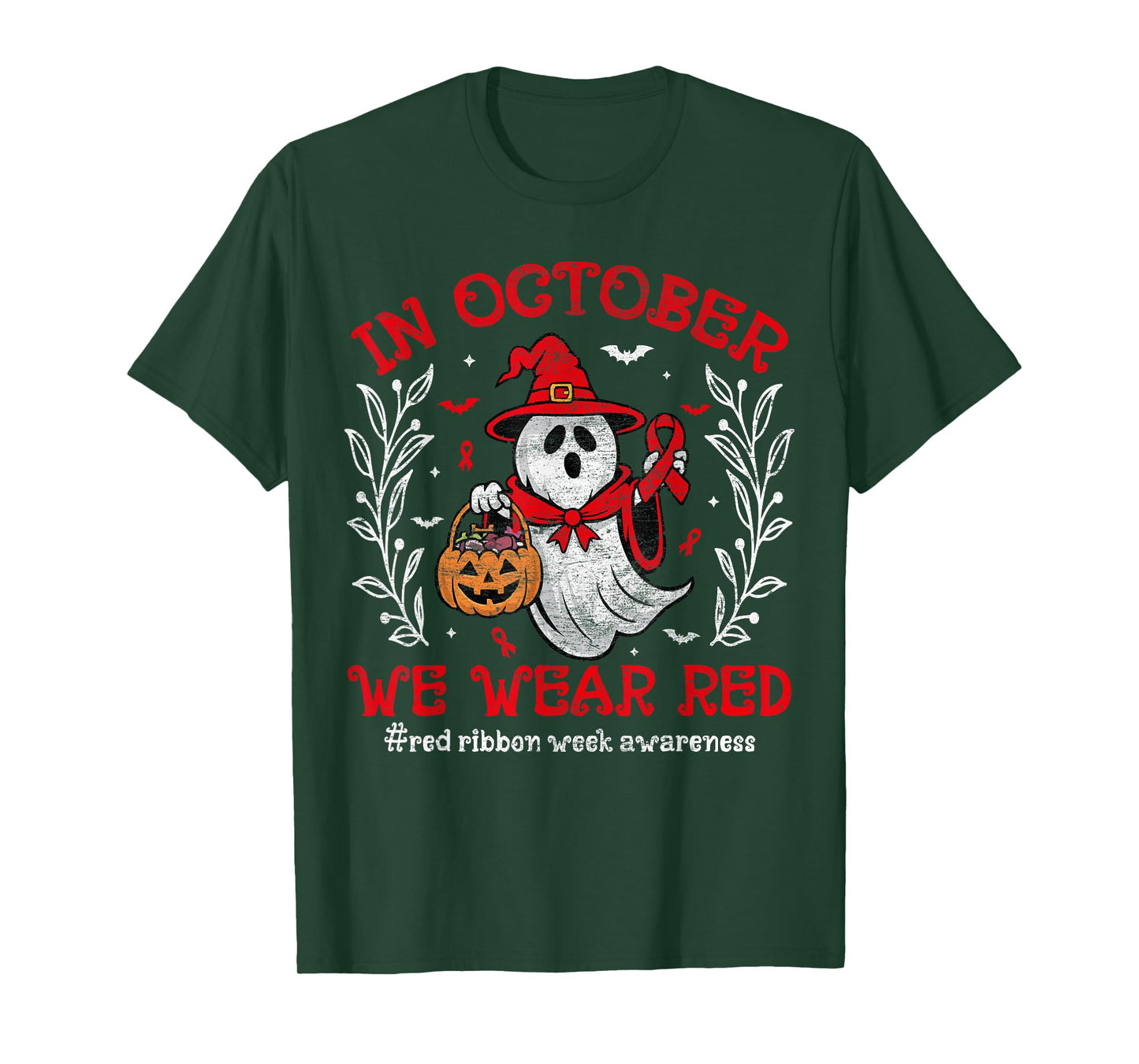 In October We Wear Red For Red Ribbon Week Awareness Ghost T-Shirt