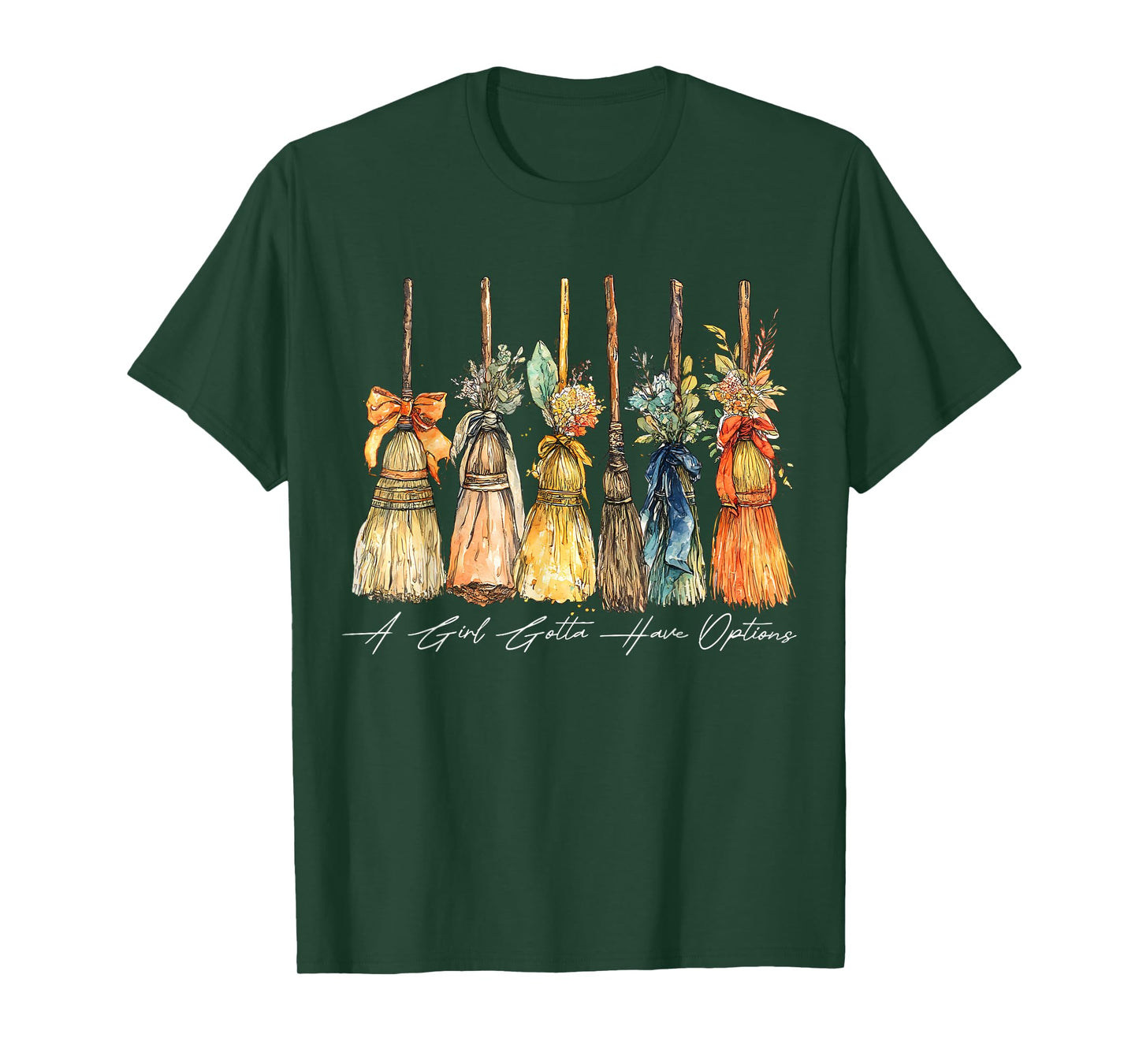 A Girl Gotta Have Options Witch Broom Retro Flower Women T-Shirt