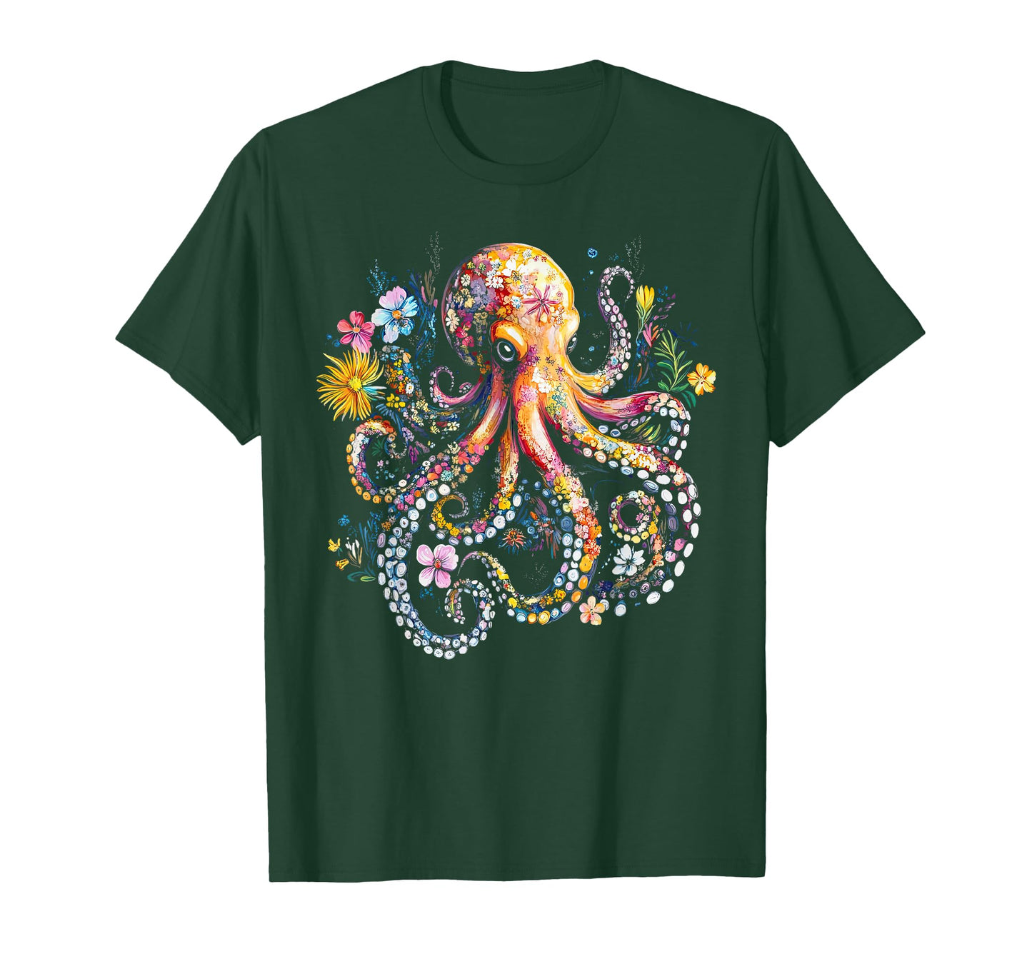 Vintage Floral Octopus Marine Biologist Ocean Sea Animal T-Shirt