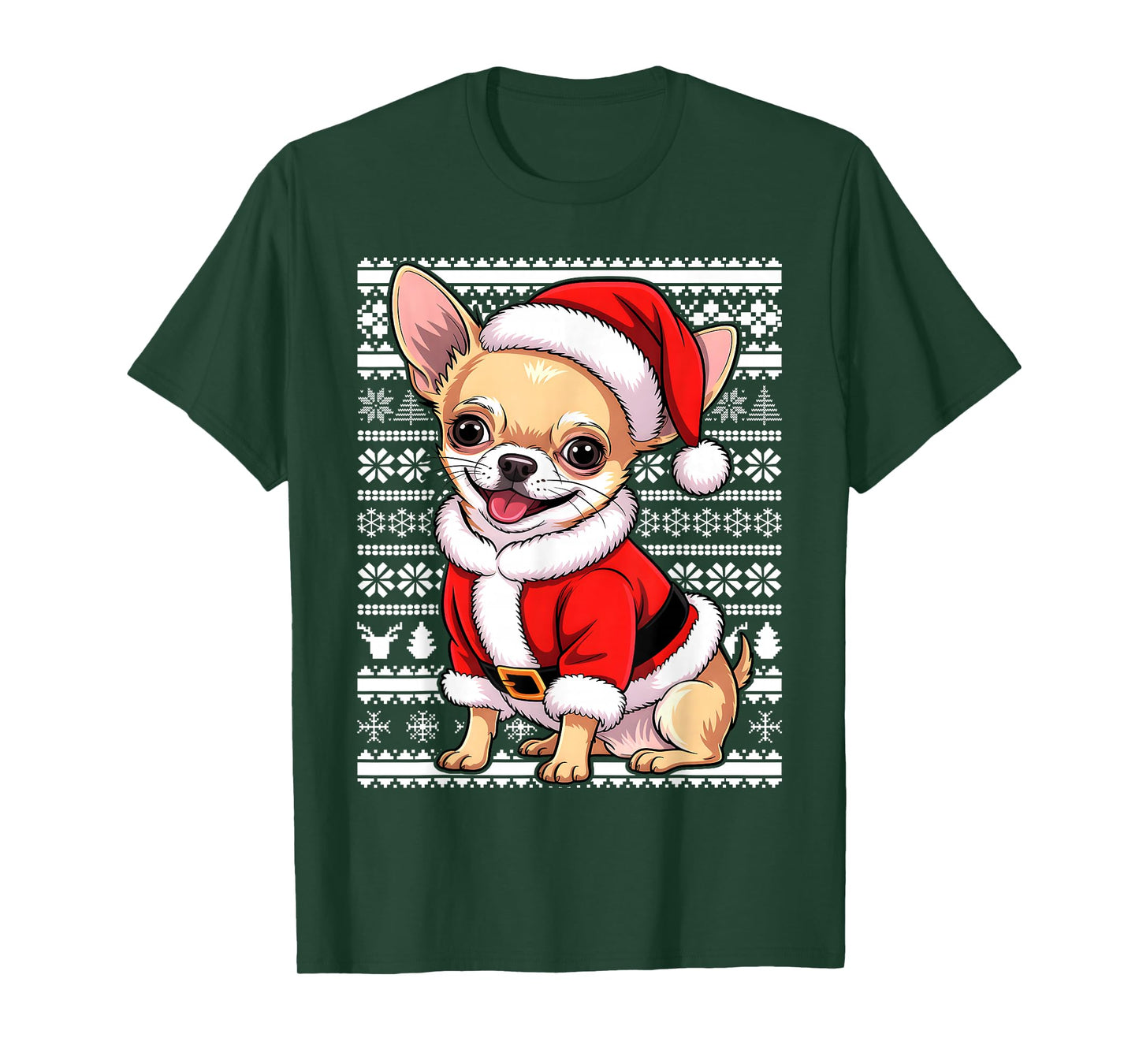 Brown Chihuahua Dog Santa Hat Xmas Ugly Christmas T-Shirt
