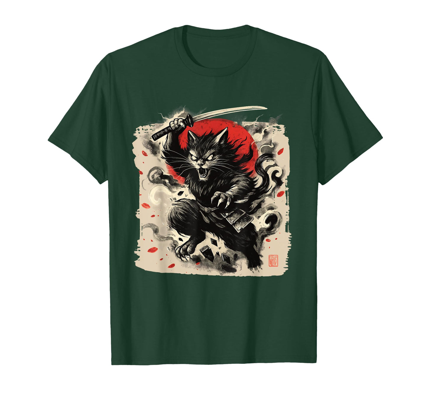 Samurai Cat Japanese Vintage Ukiyo-e Warrior Art Graphic T-Shirt