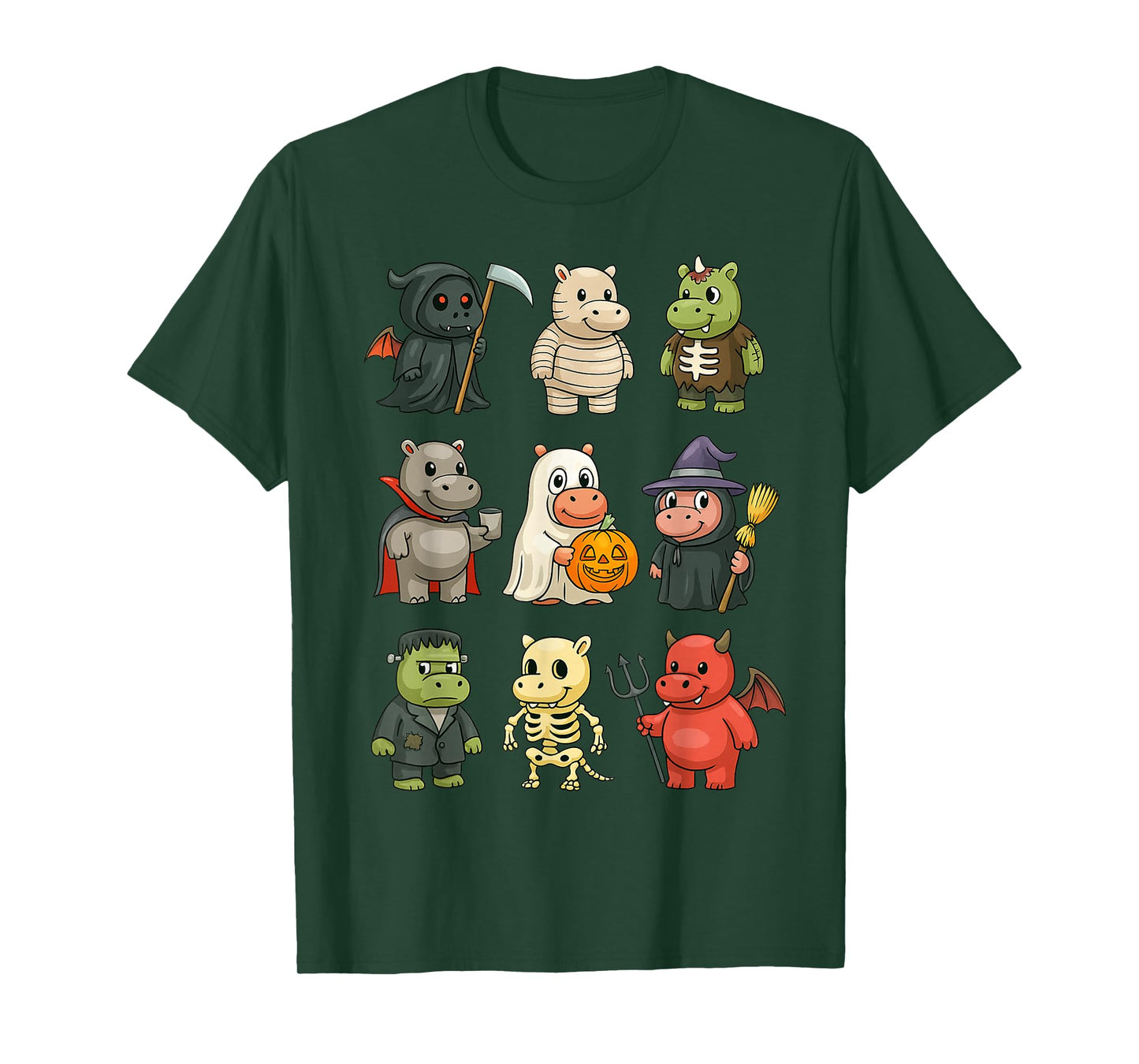 Funny Hippo Ghost Witch Zombie Halloween Costume Boys Girls T-Shirt