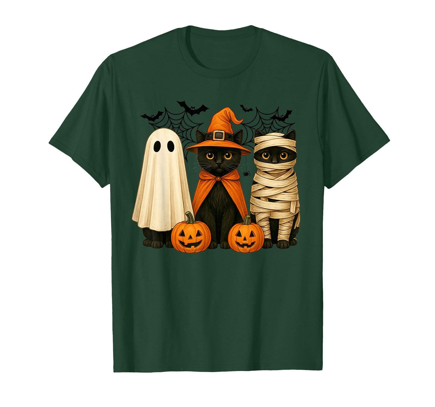 Retro Black Cat Witch Scary Halloween Costume Men Women Kid T-Shirt