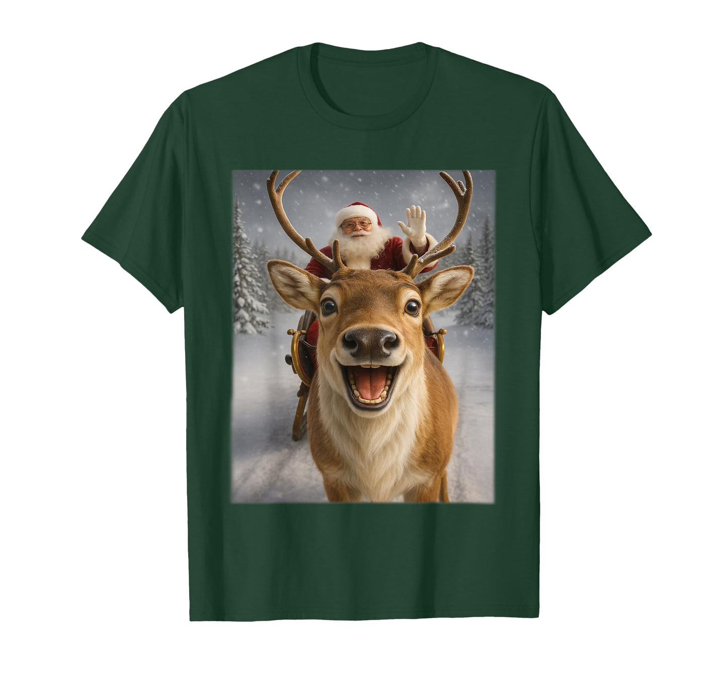 Christmas Reindeer Shirts for Women, Santa Reindeer Selfie T-Shirt