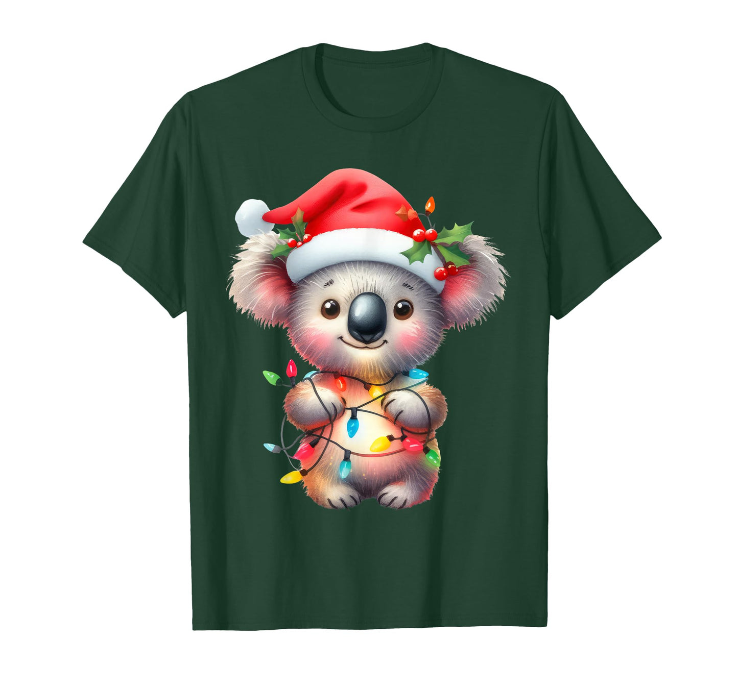 Koala Christmas Lights Funny Santa Hat Merry Xmas T-Shirt