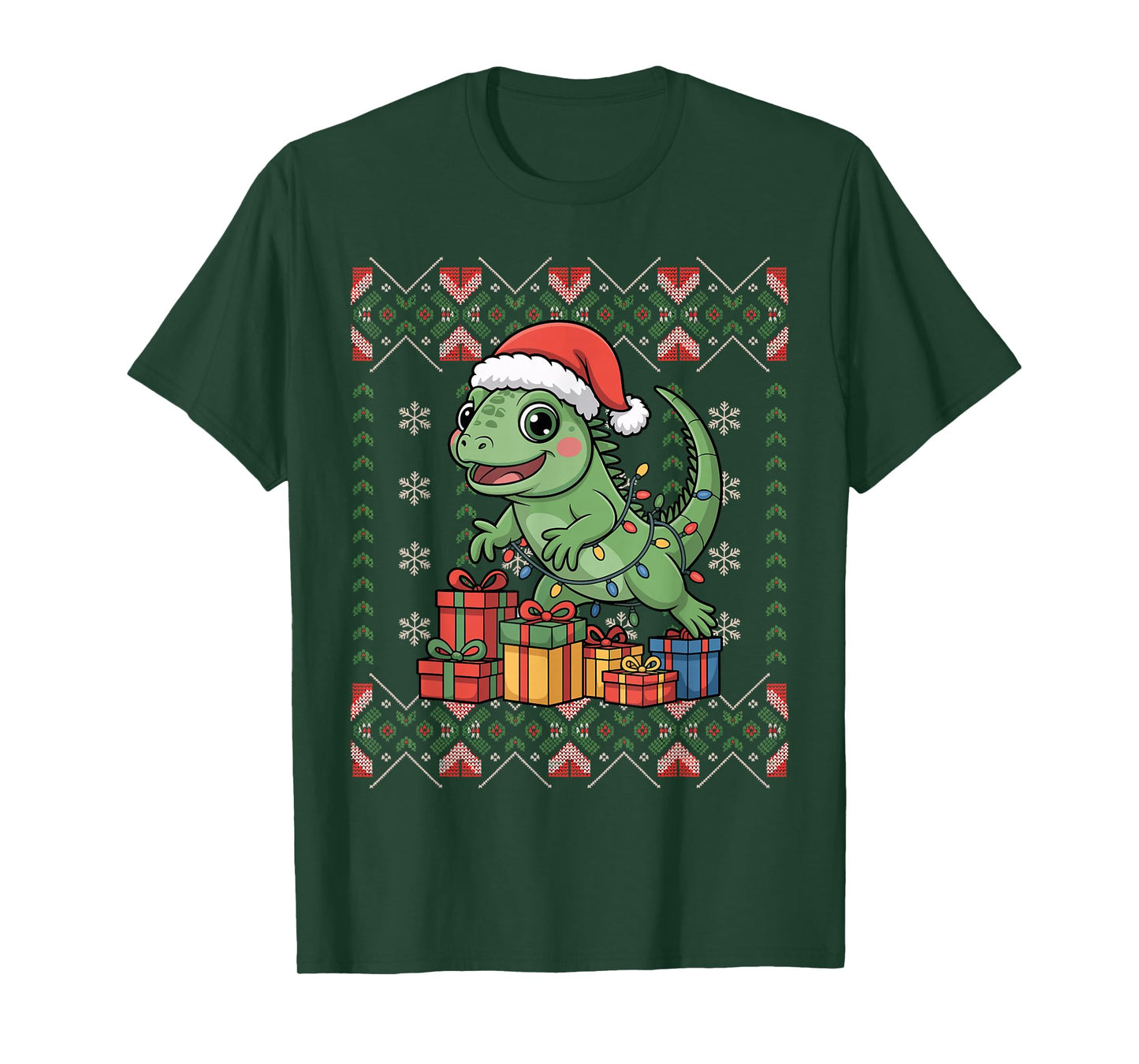 Santa Iguana Christmas Ugly Sweater Funny Holiday Pajamas T-Shirt