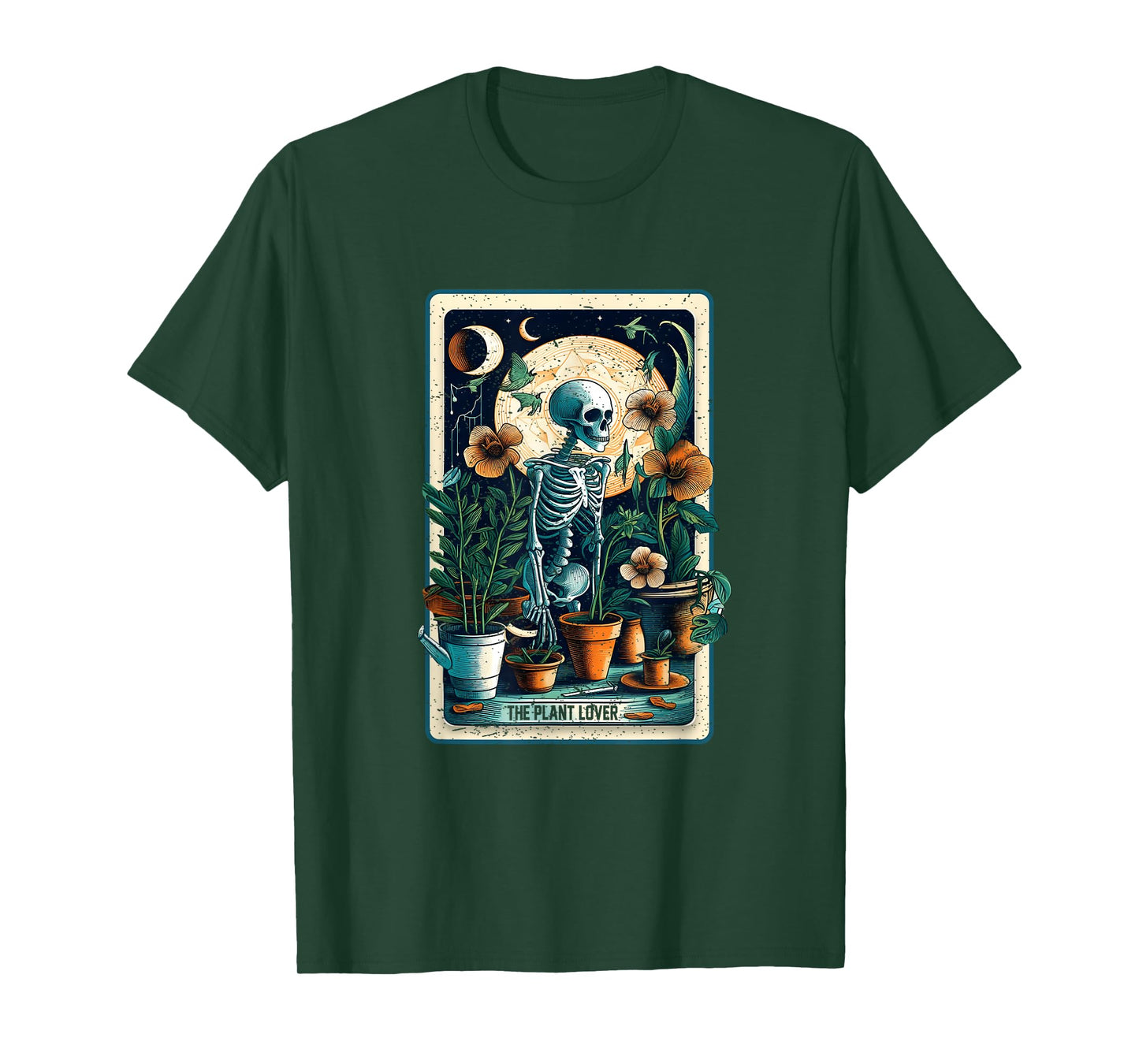 Plant Lover Gardener Tarot Card Halloween Skeleton Moon T-Shirt