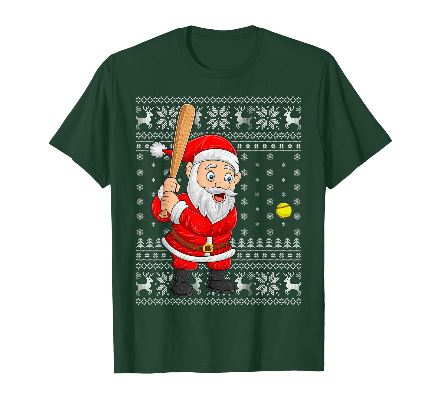 Santa Playing Baseball Softball Ugly Christmas Sweaters Xmas T-Shirt