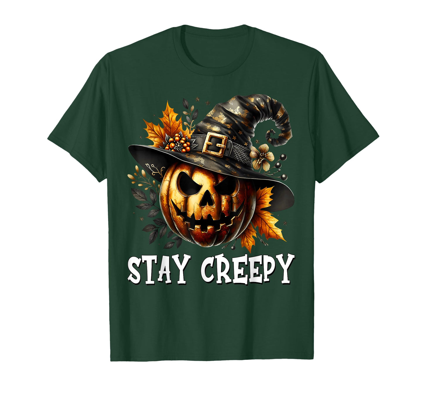Stay Creepy Halloween Pumpkin Witch Hat for Spooky Season T-Shirt