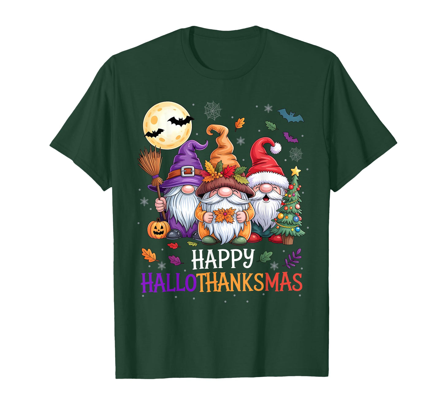 Happy Hallothanksmas Gnomes Lover Halloween Merry Christmas T-Shirt