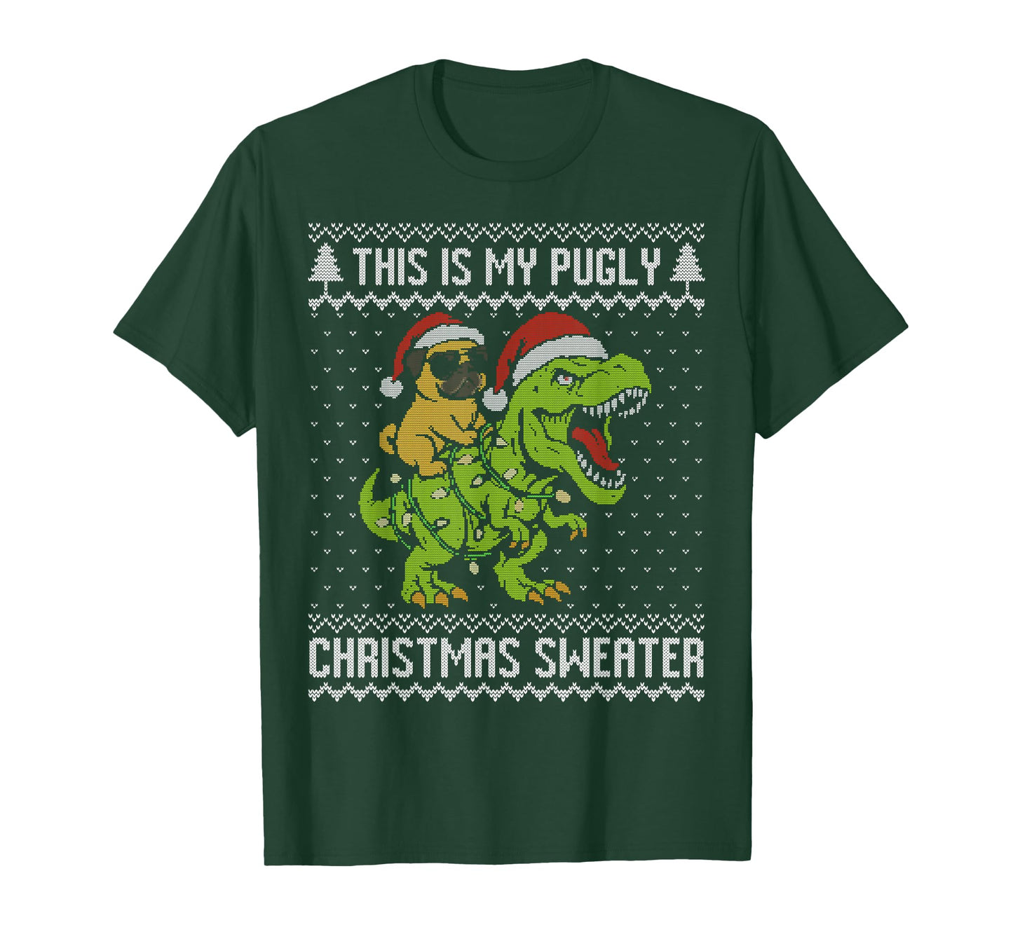 This is My Pugly Christmas Sweater, Pug Riding Dinosaur Xmas T-Shirt