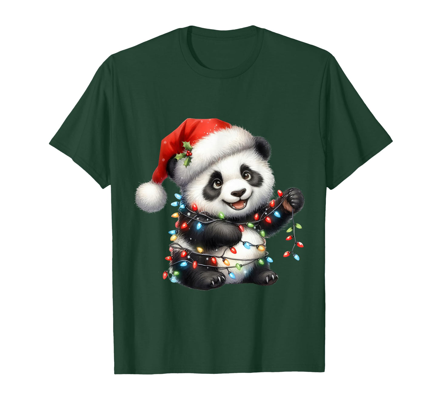 Panda Christmas Lights Funny Santa Hat Merry Xmas T-Shirt