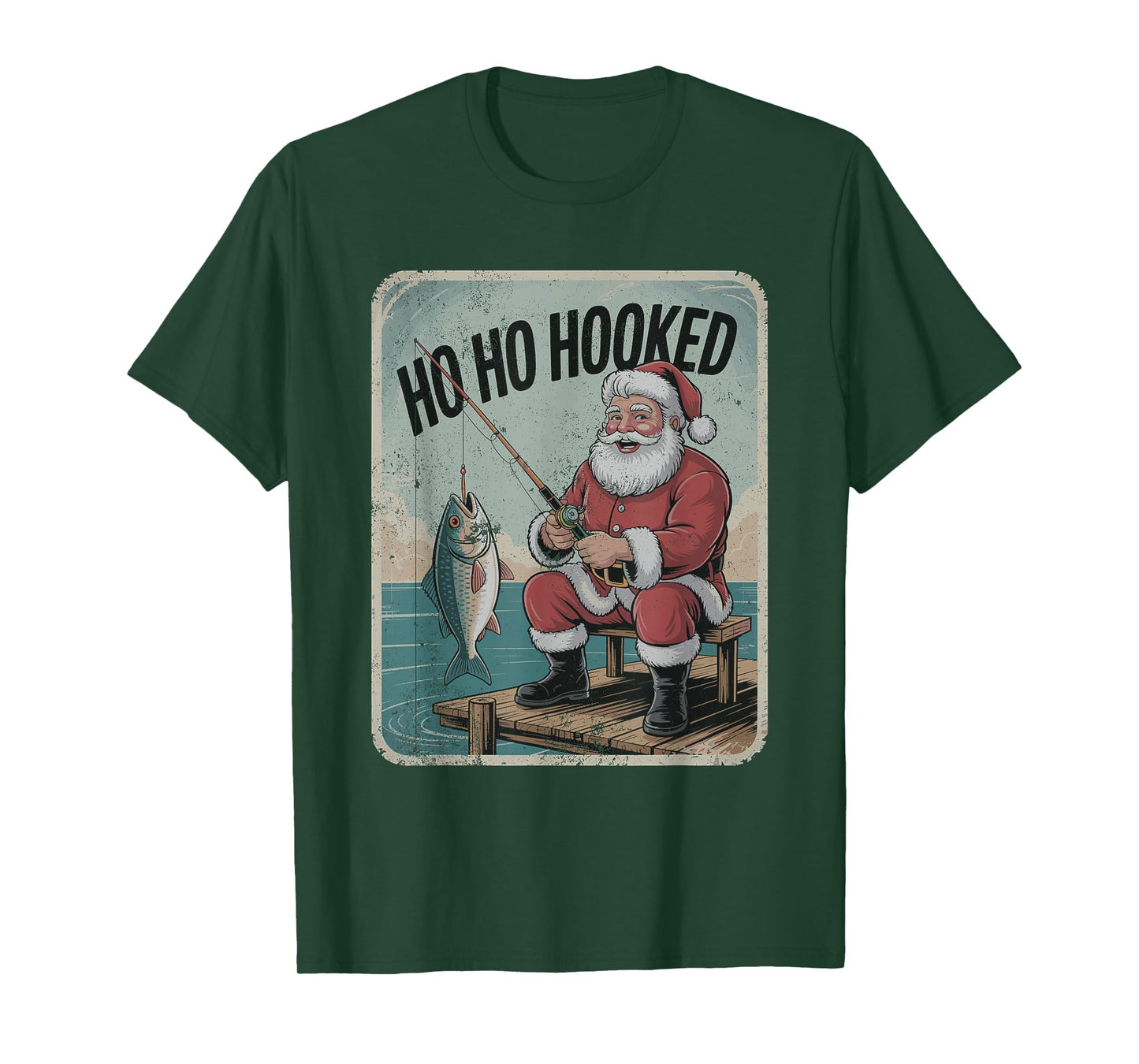 Vintage Santa Fishing Retro Christmas Holiday Sports T-Shirt