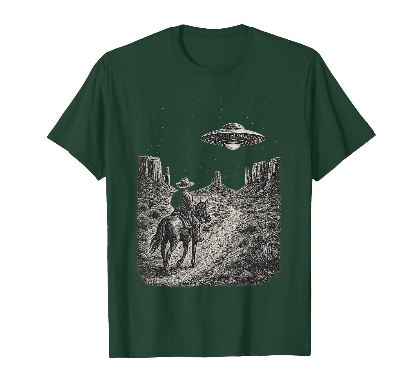 Vintage Western UFO Cowboy Alien Encounter Retro Country T-Shirt