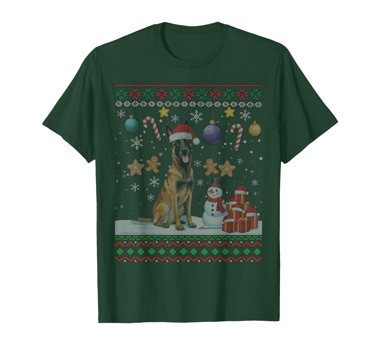 Belgian Malinois Dog Santa Happy Christmas Ugly Christmas T-Shirt