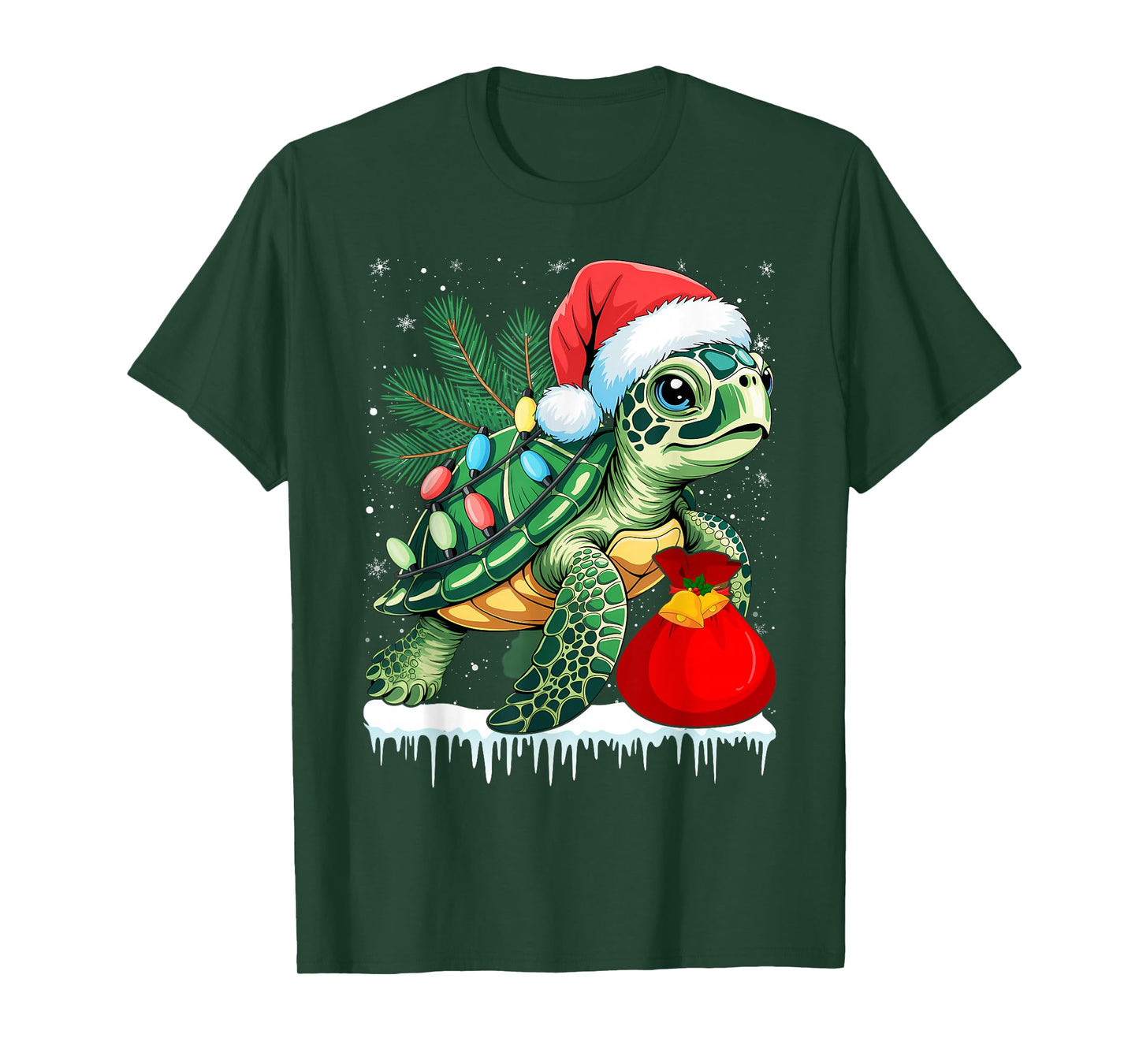 Sea Turtle Christmas Lights and Santa Hat T-Shirt