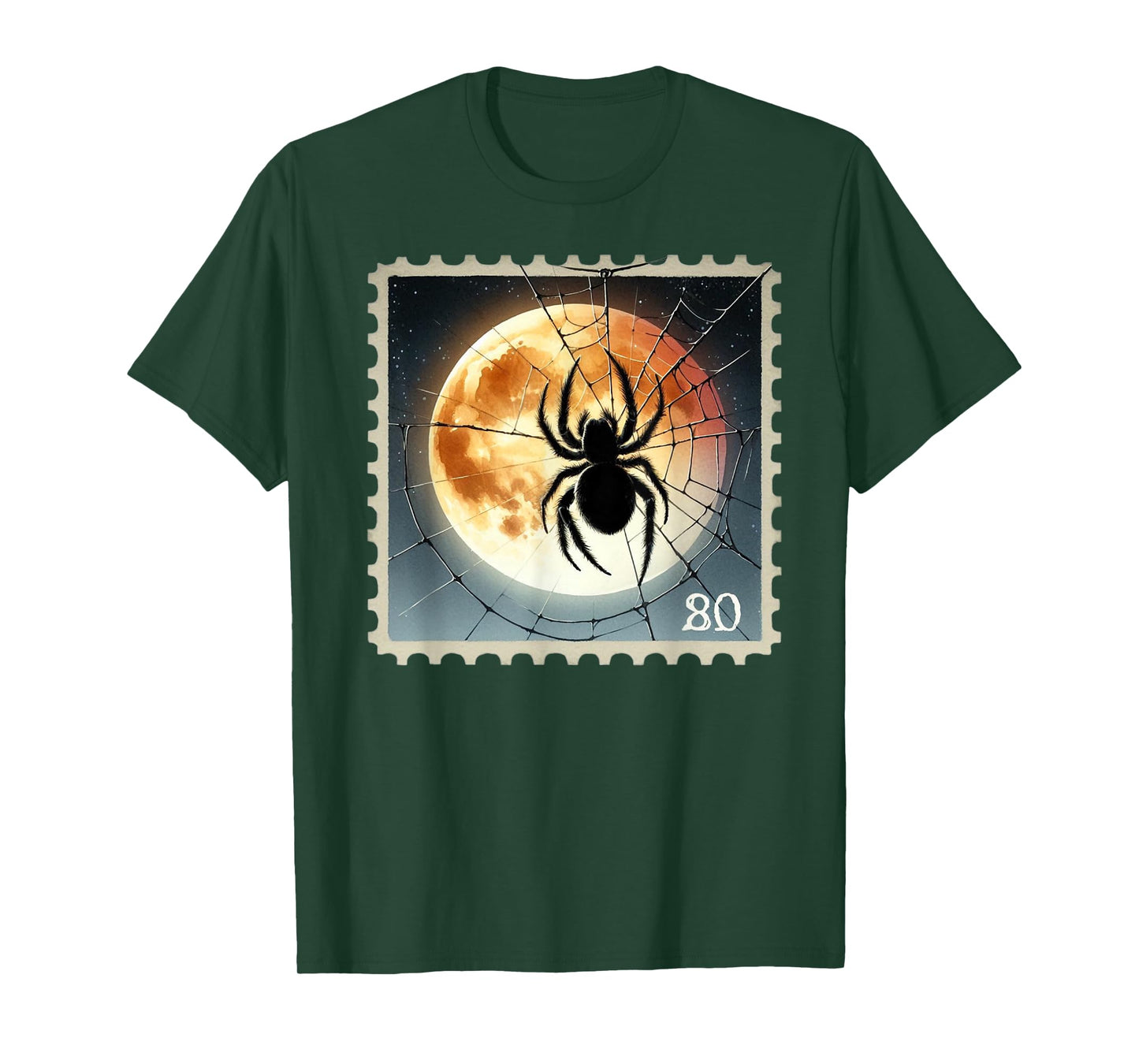 Spider Silhouette Full Moon Halloween Postage Stamp T-Shirt