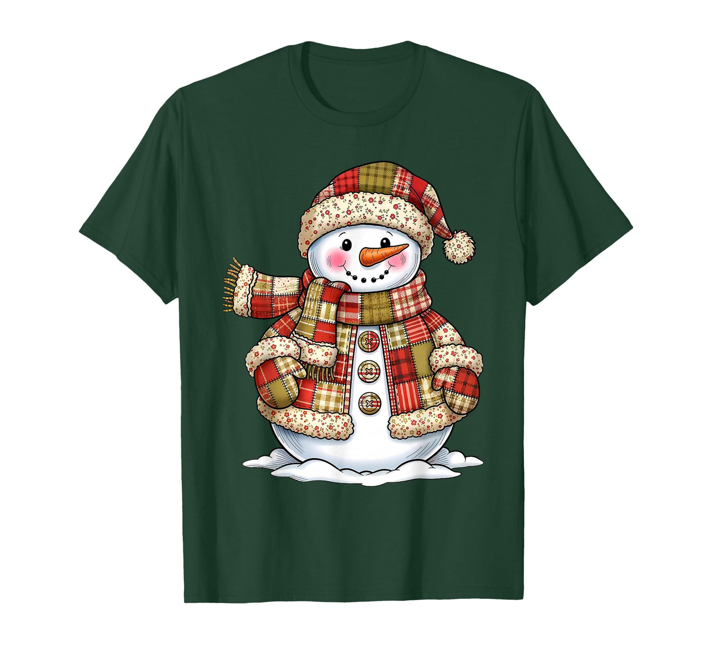 Vintage Funny Patchwork Snowman Merry Christmas Season T-Shirt