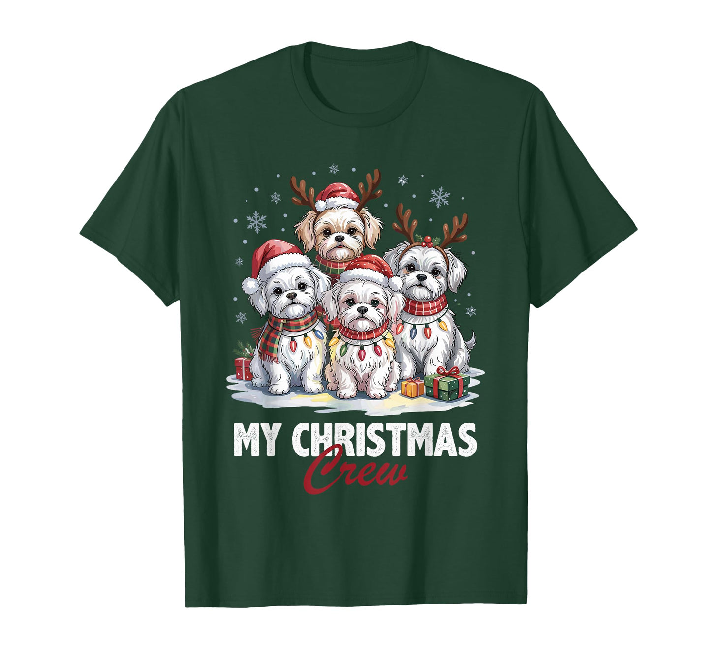 Maltese Christmas Crew Funny Dog Lovers Holiday Pajama T-Shirt