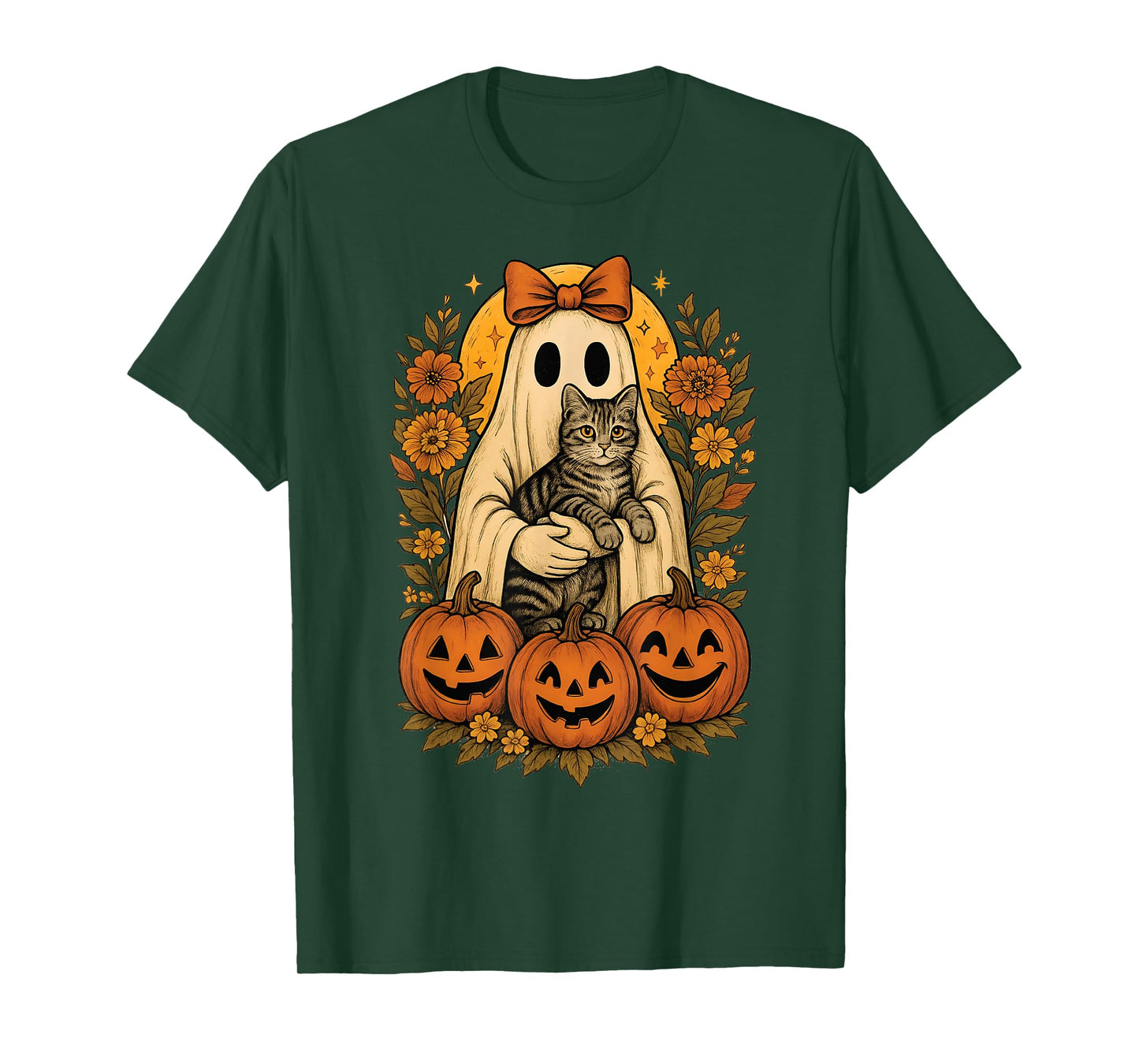Vintage Ghost Holding American Shorthair Cat with Halloween T-Shirt
