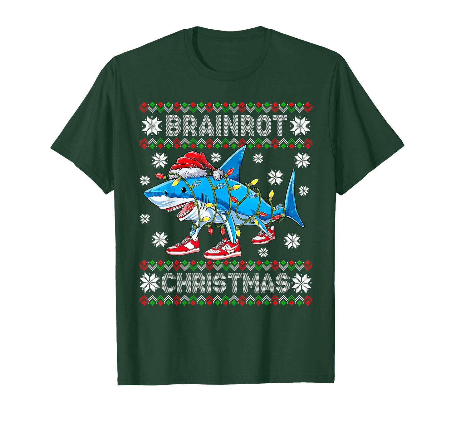 Brainrot Christmas Slang Gen Z Gen Alpha Meme Shark Lights T-Shirt
