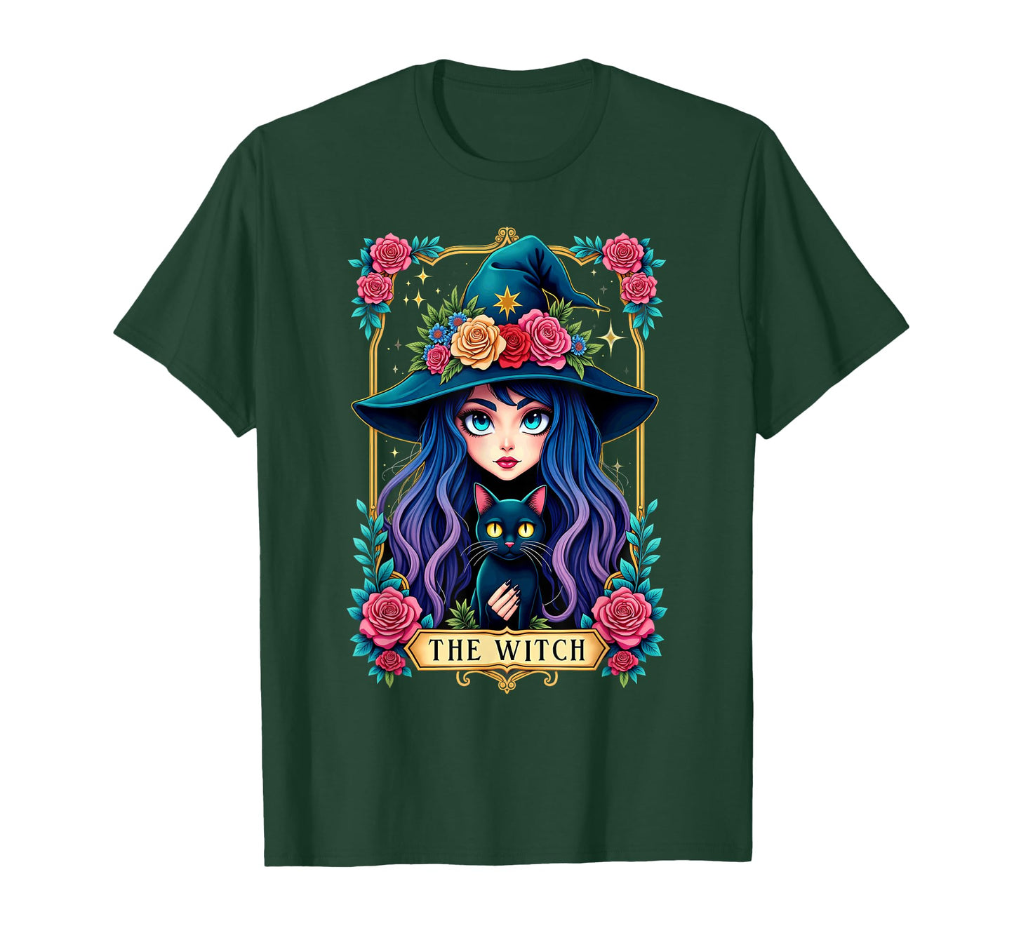 Gothic Tarot Card The Witch with Black Cat T-Shirt