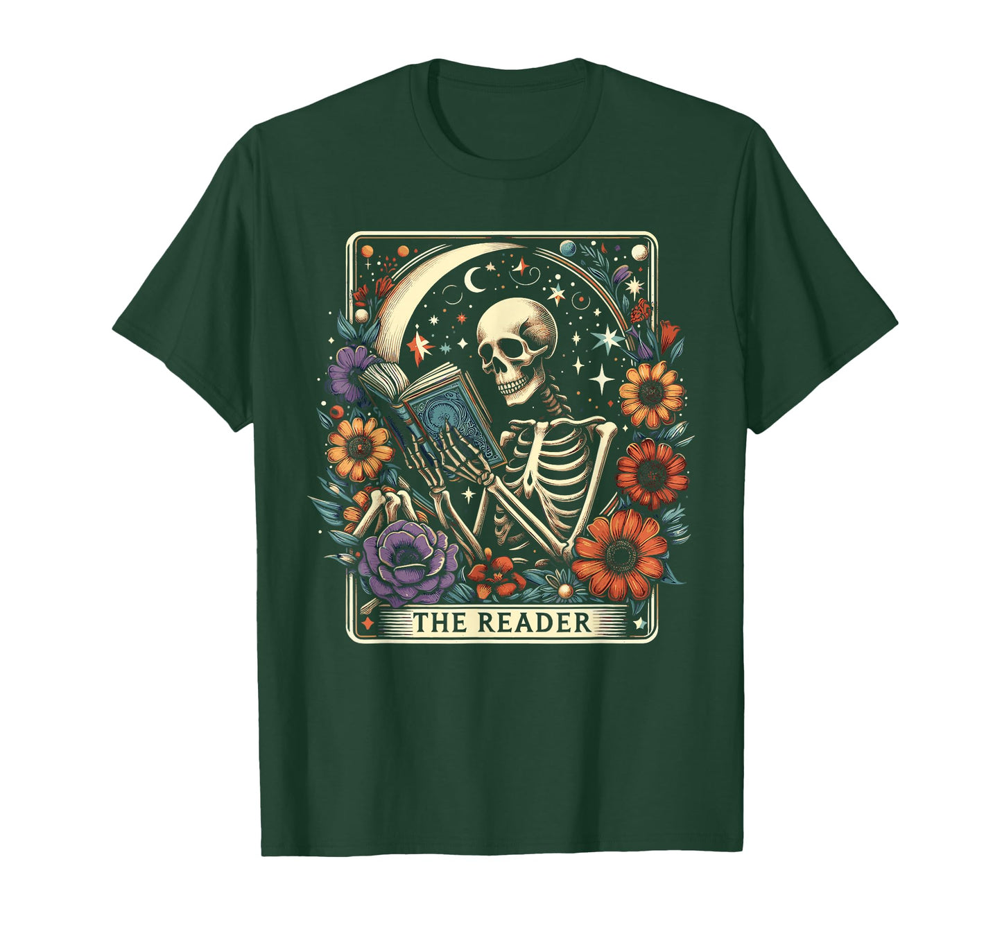 The Reader Tarot Card Skeleton Reading Book Bookworm Bookish T-Shirt