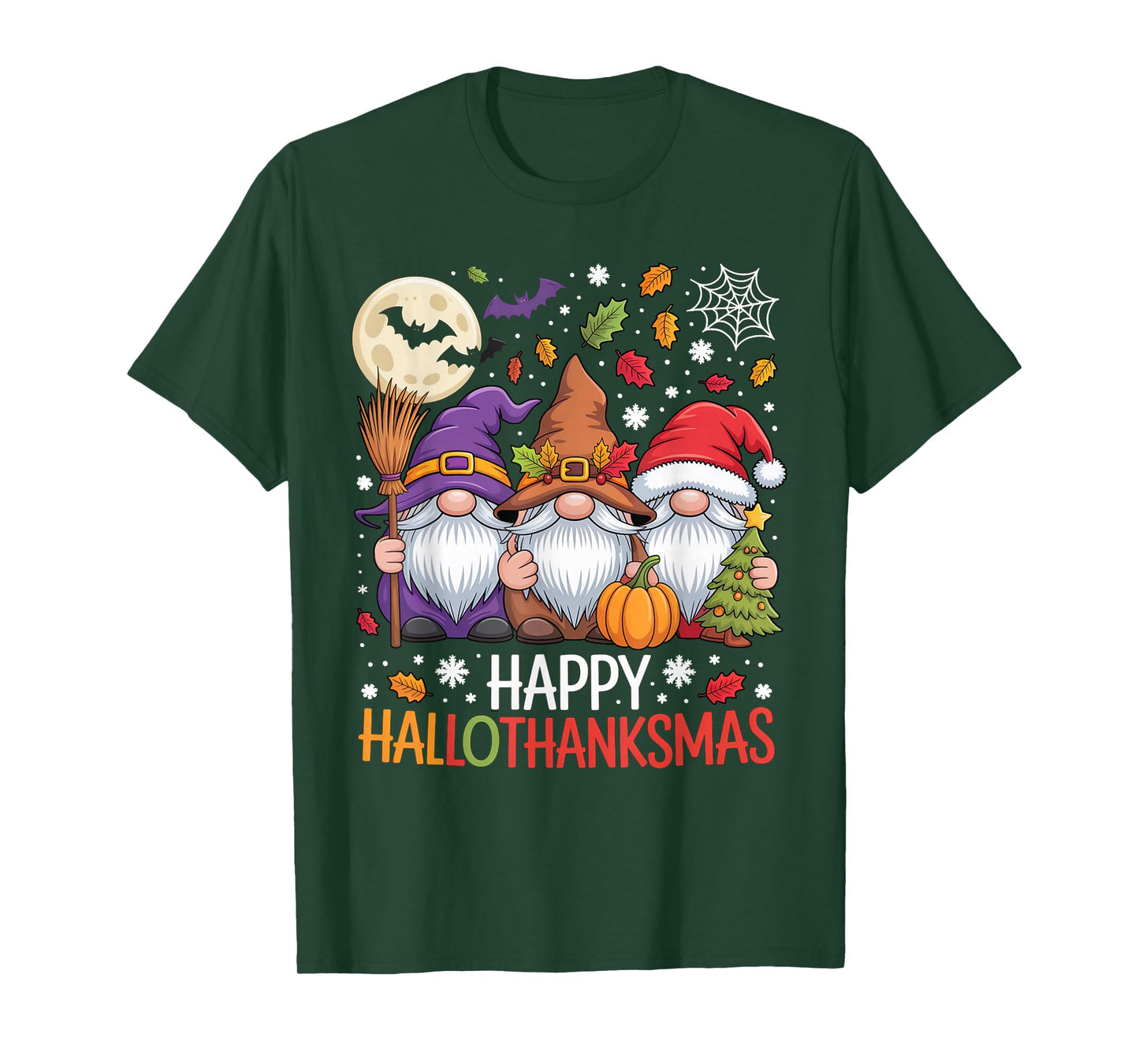 Happy Hallothanksmas Gnomes Lover Halloween Merry Christmas T-Shirt