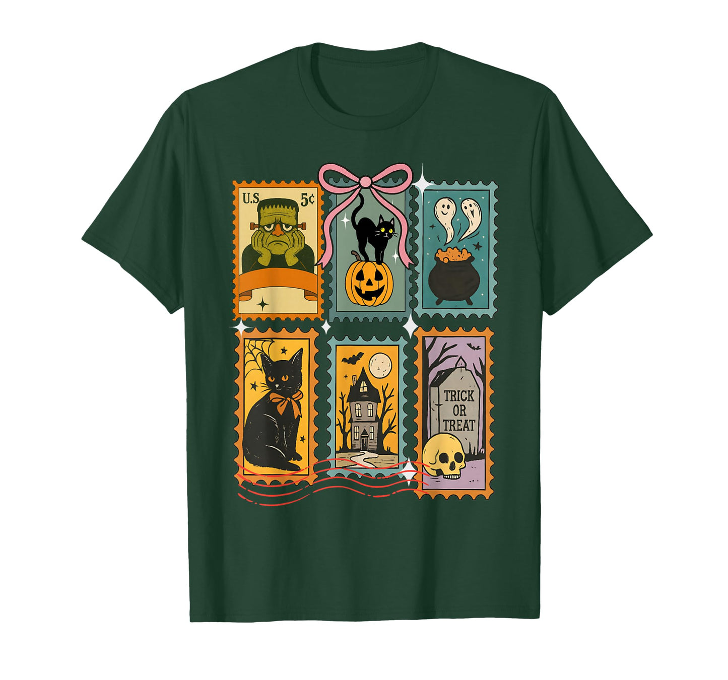 Funny Cute Halloween Postage Stamp Spooky Cartoon Art tee T-Shirt