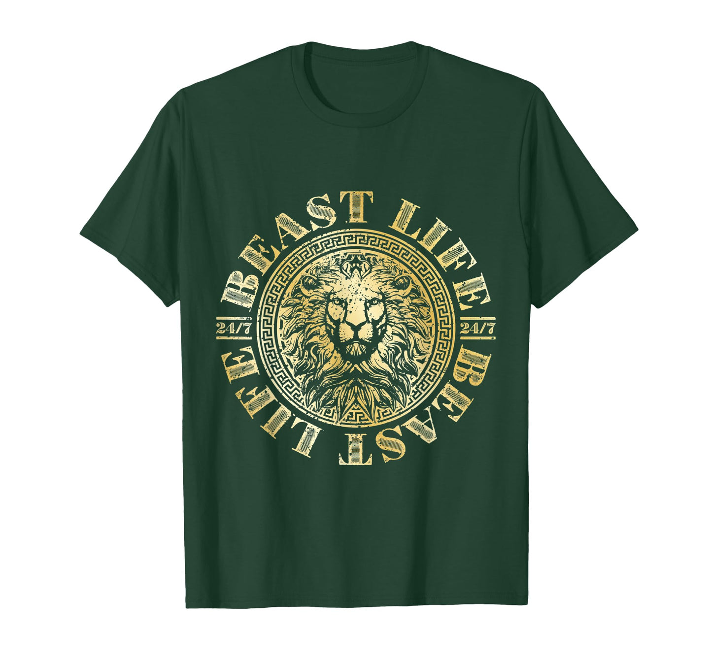 Lion Beast Life Gold Workout Motivation Gym Fitness Hustle T-Shirt