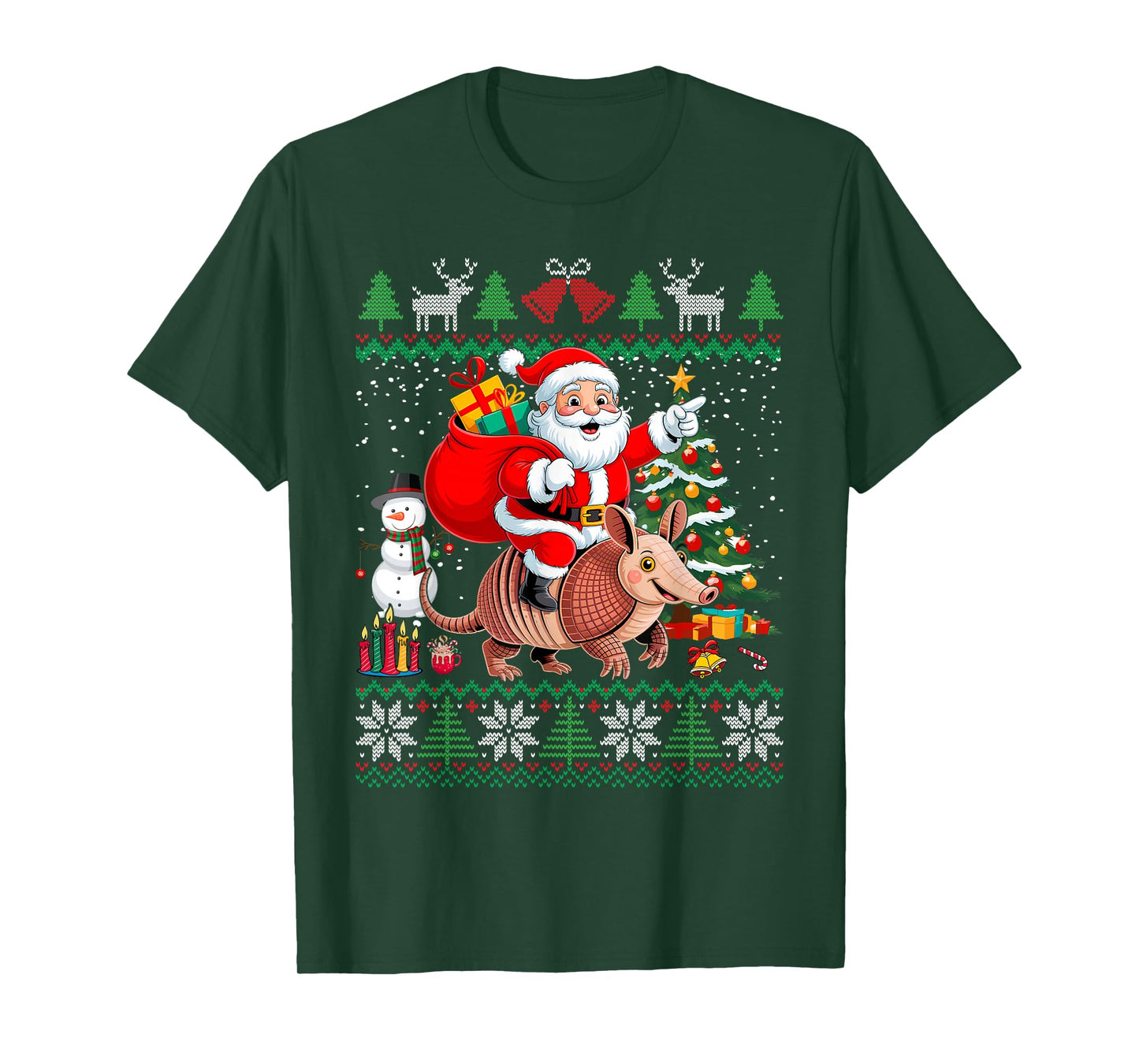 Ugly Xmas Santa Riding Armadillo Christmas T-Shirt