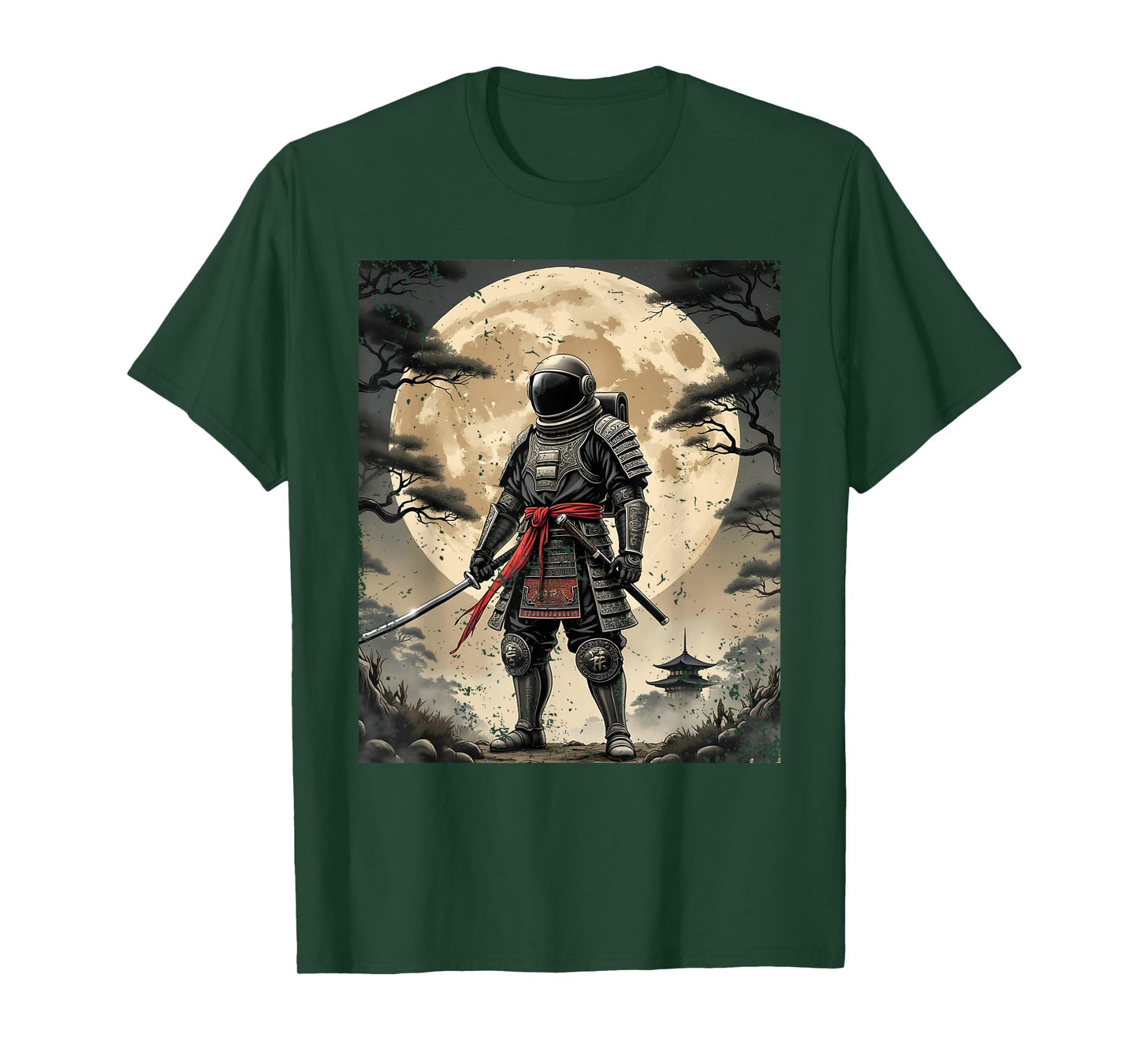 Samurai Astronaut Japanese Moon Vintage Graphic Ukiyo-e Art T-Shirt
