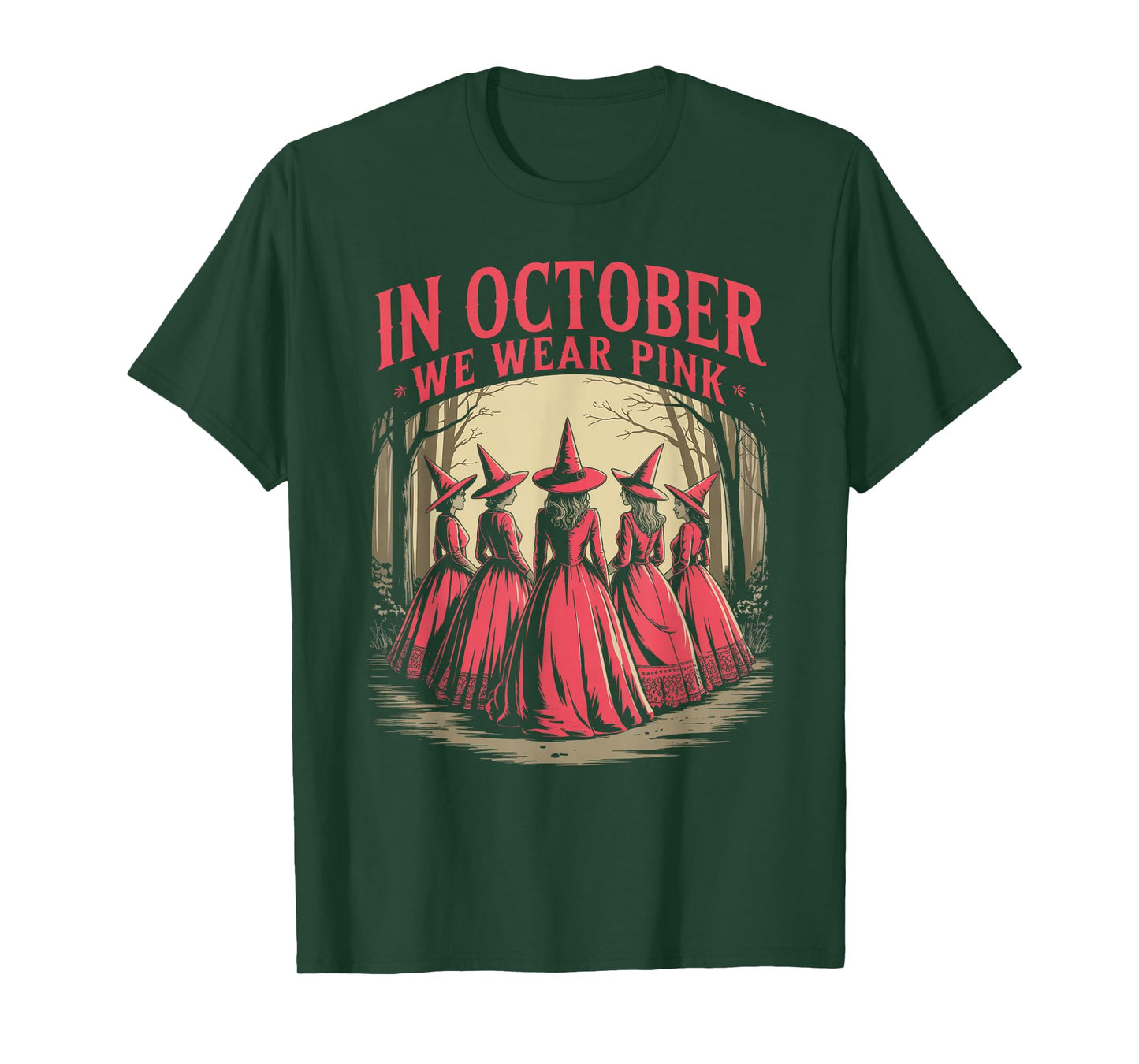 Retro in October We Wear Pink Witch Breast Cancer Awareness T-Shirt