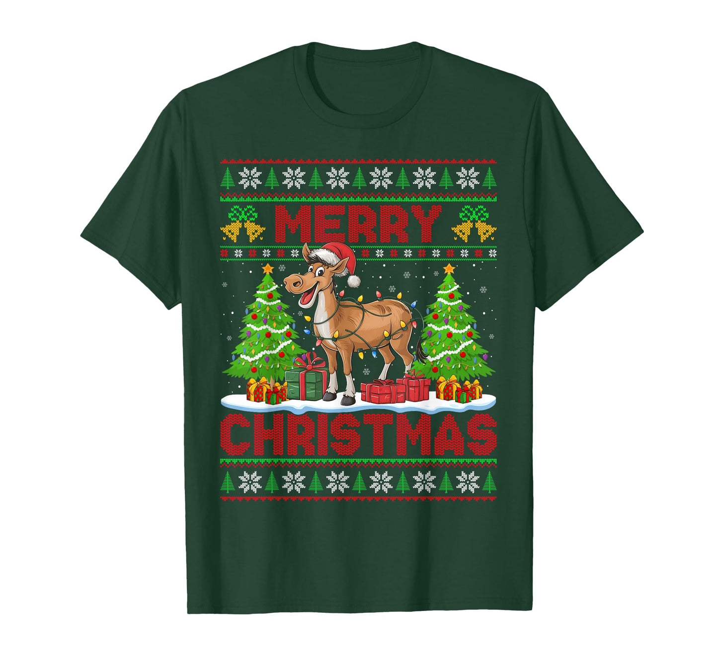 Mule Donkey Ugly Christmas Sweaters Funny Santa Lights Xmas T-Shirt
