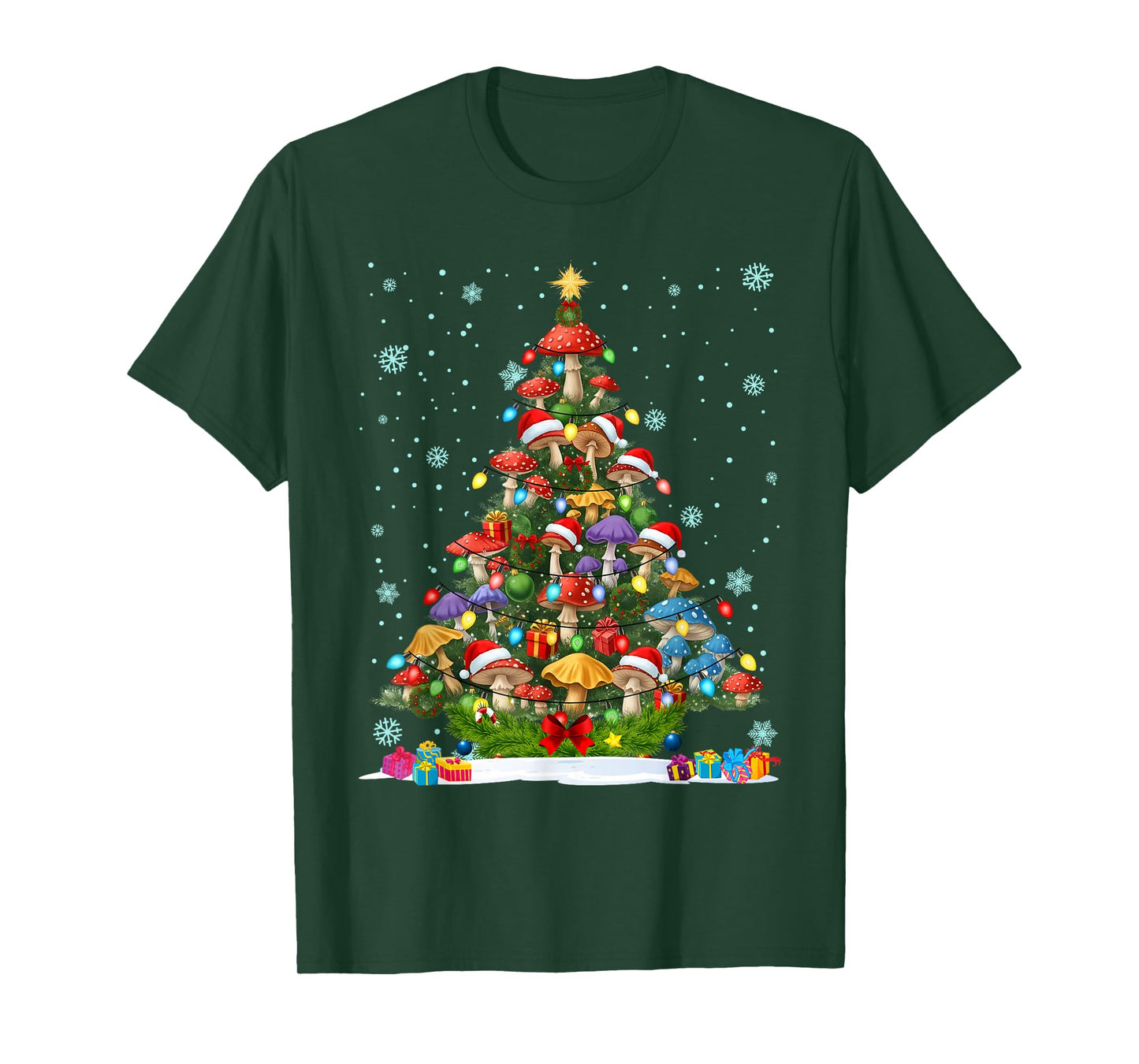 Christmas Tree Mushroom Cute Xmas Light Santa T-Shirt