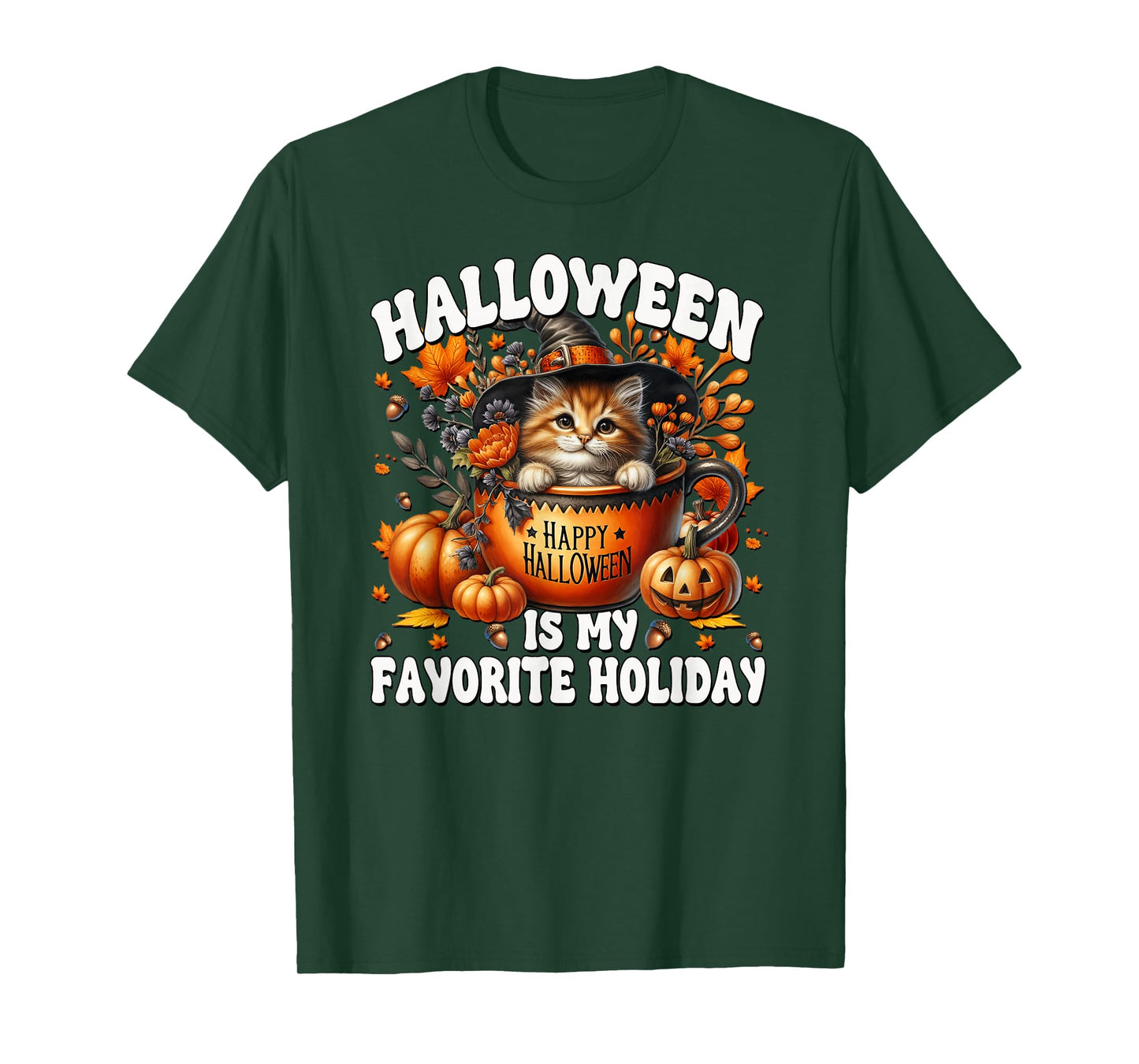 Halloween is My Favorite Holiday Graphic Happy Halloween Cat T-Shirt