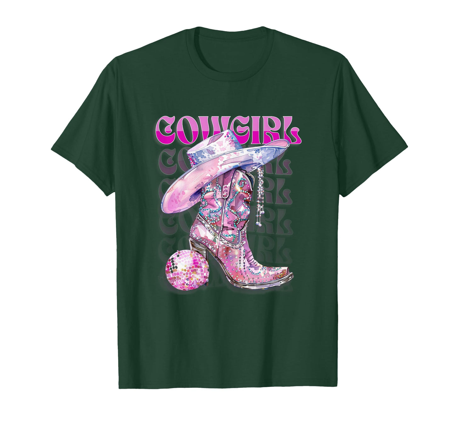 Pink Cowgirl Boots Disco Western Country Cow Girl Coastal T-Shirt