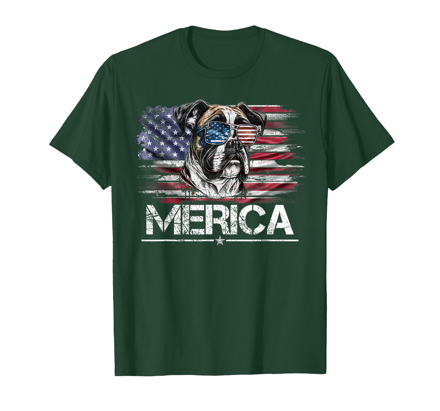 Vintage Boxer Dog, Merica Boxer Dog USA Flag Funny Women Kids Men T-Shirt