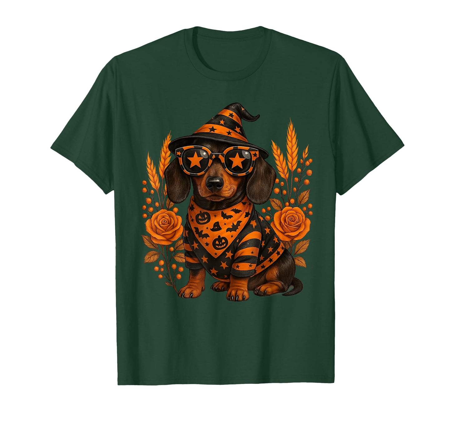 Funny Dachshund Halloween Weenie Wiener Dog Witch Floral T-Shirt