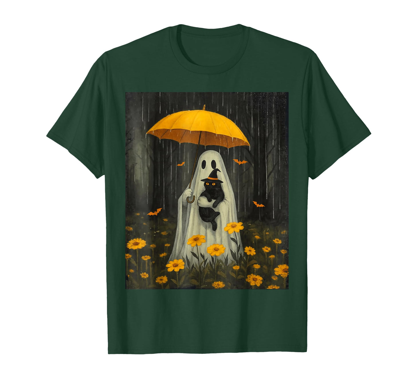 Cute Ghost Holding Black Cat Spooky Halloween Men Women Kids T-Shirt