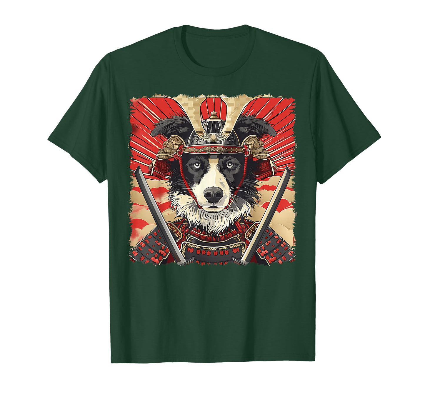 Border Collie Dog Japanese Art Samurai Ukiyo-e Vintage T-Shirt