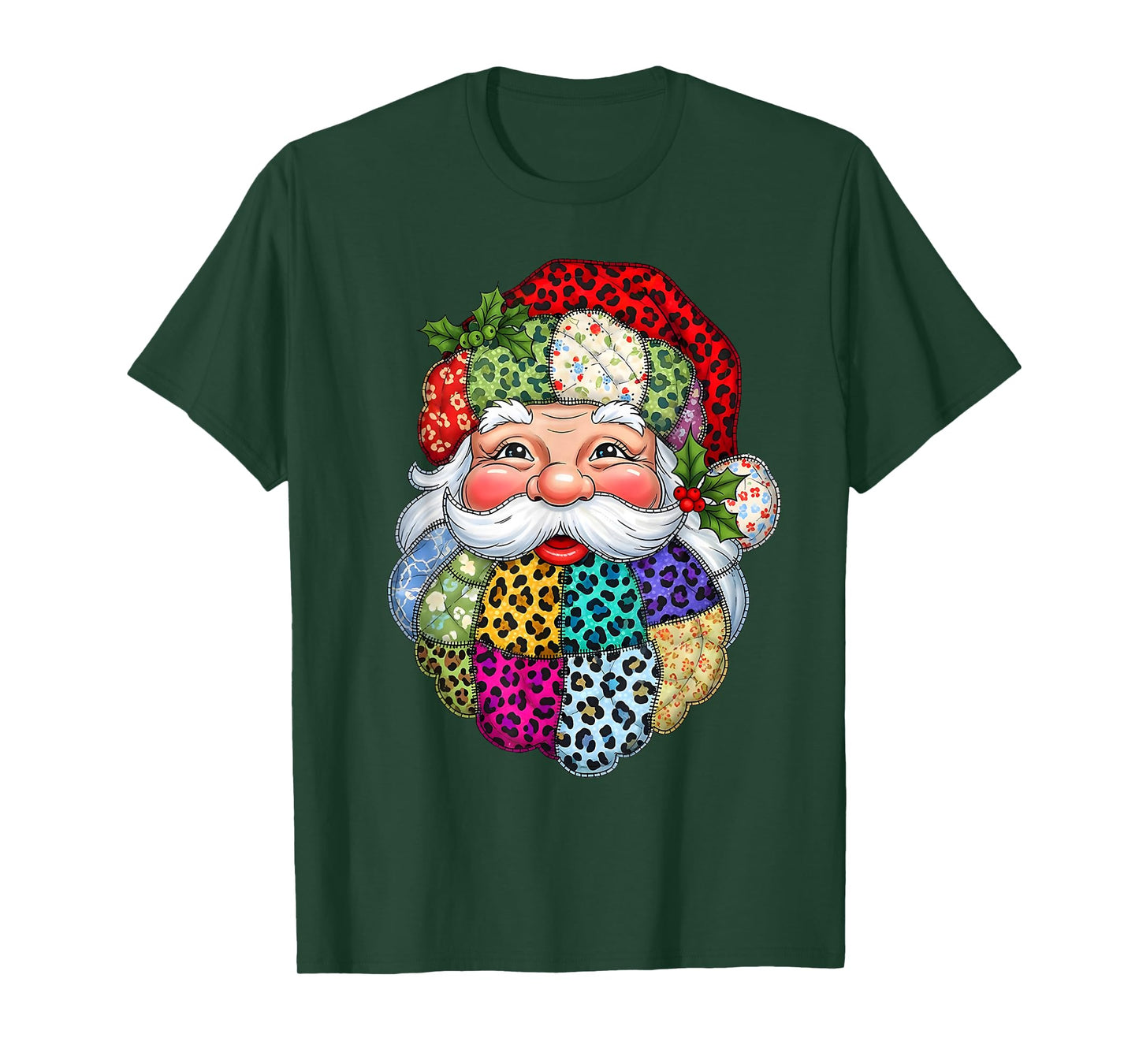 Merry Christmas Patchwork Santa Claus Face X-mas Holiday T-Shirt