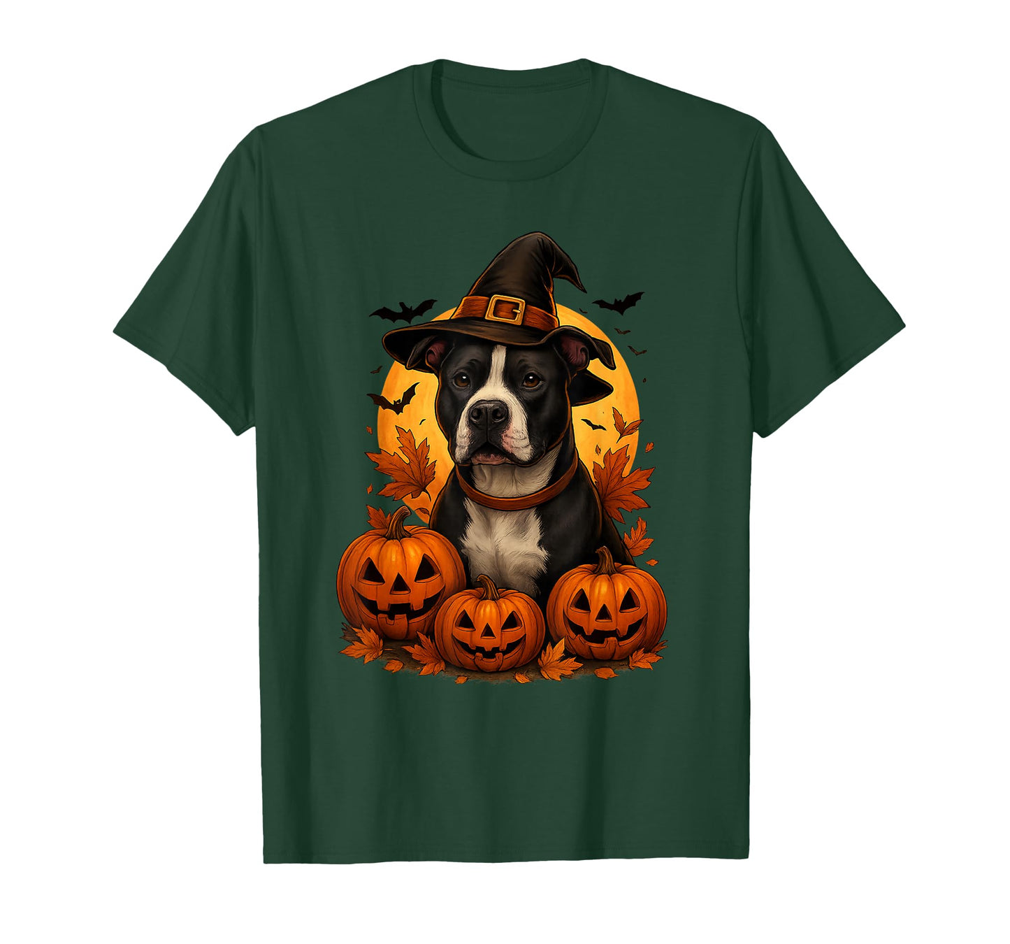 Halloween Pitbull Witch Hat Pumpkin Dog Lover T-Shirt
