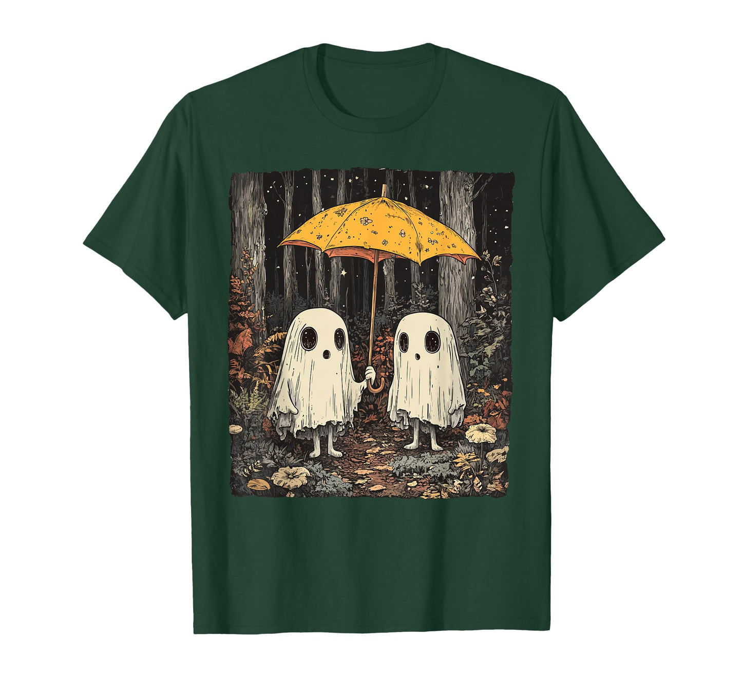 Vintage Floral Ghost Halloween Ghost in the Forest Gothic T-Shirt