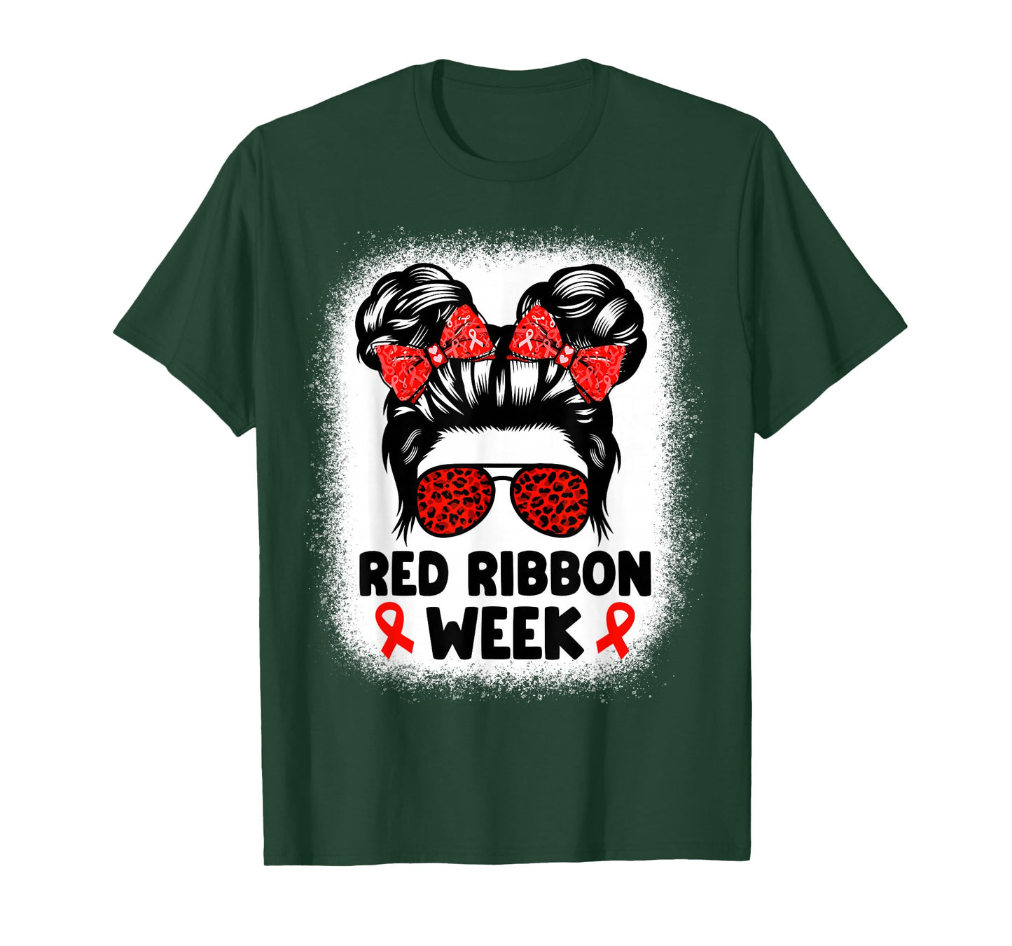 Red Ribbon Week Women Messy Bun Red Ribbon Week Awareness T-Shirt
