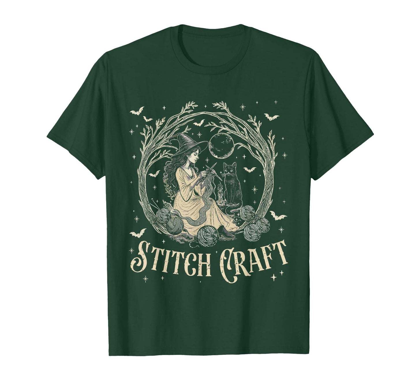 Stitch Craft Salem Witch Halloween Cat Witch Girls Trip T-Shirt