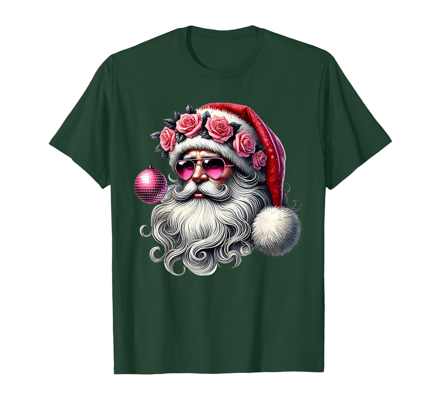 Disco Santa Claus Pink Christmas Roses Sunglasses Santa Xmas T-Shirt