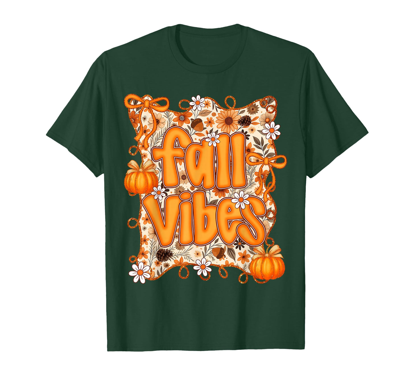 Preppy Coquette Fall Vibes Floral Pumpkin Autumn Cozy Season T-Shirt